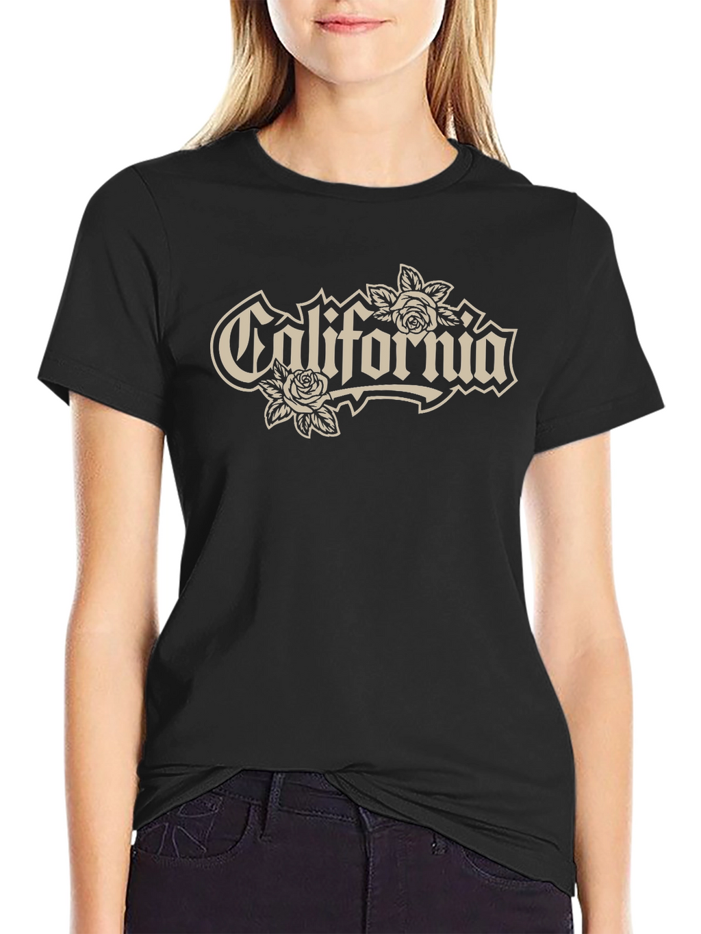 California Rose Graphic Tee - Black Cotton T-Shirt
