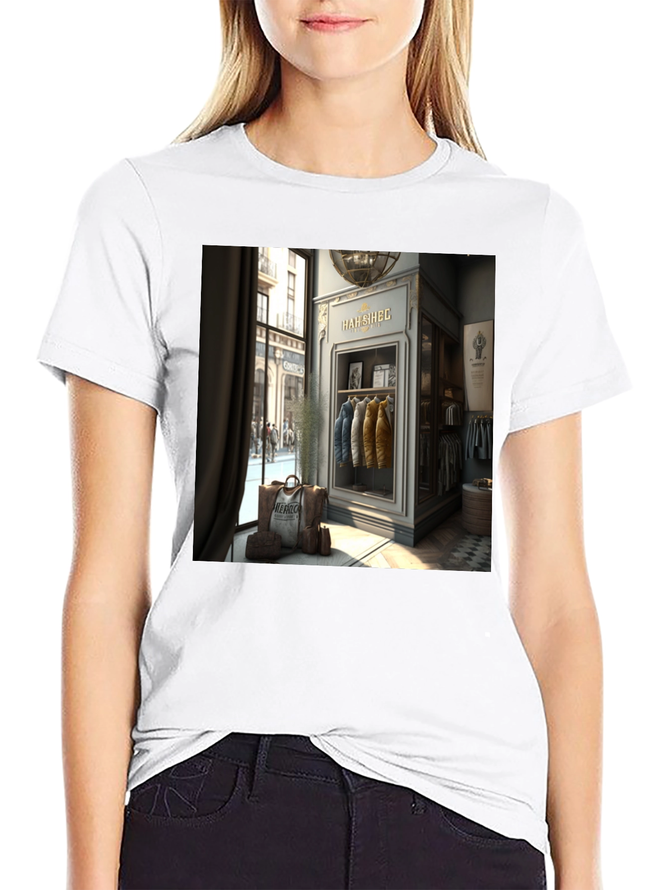 Stylish T-Shirt with HAH SIHEC Shop Print