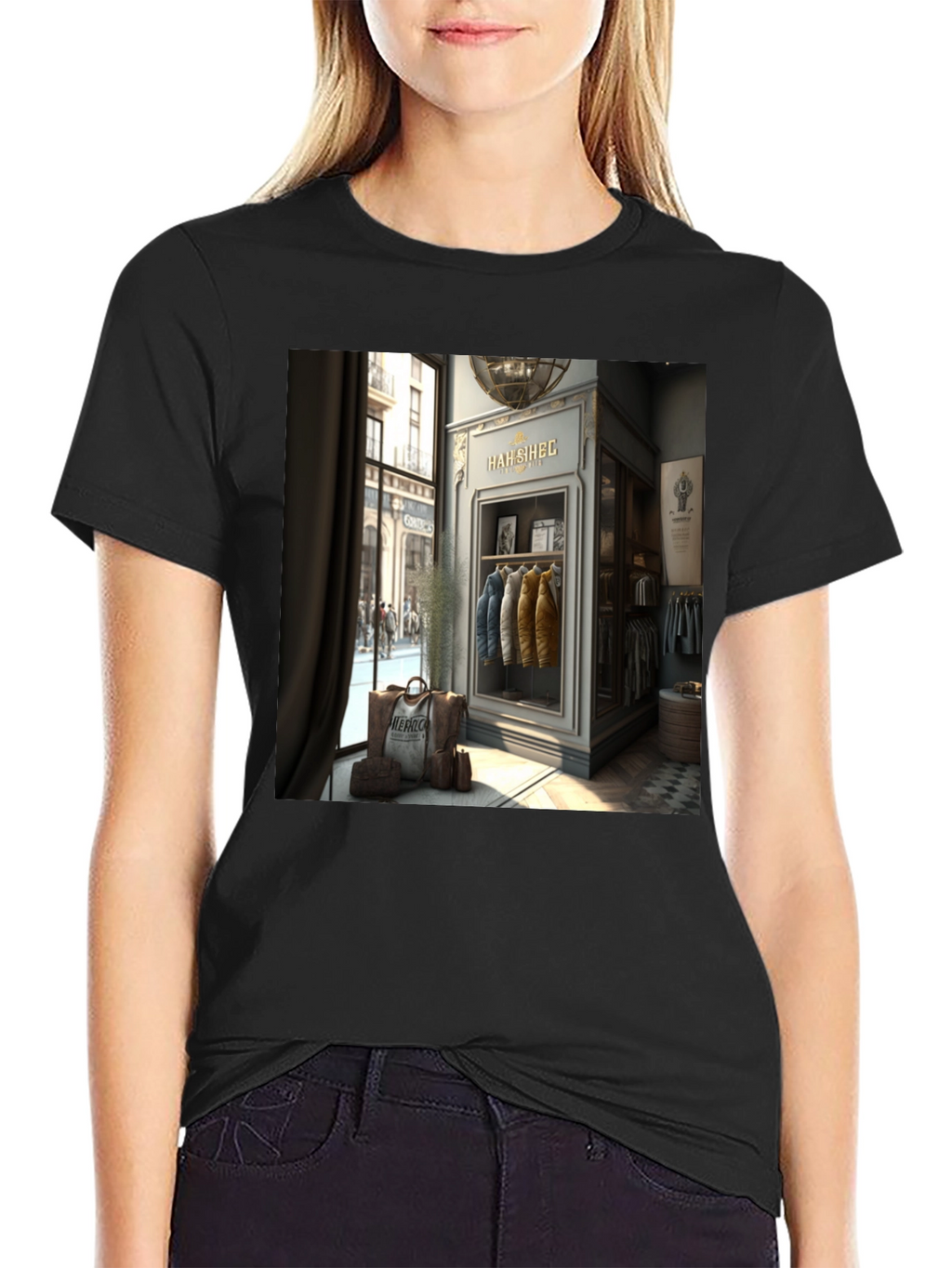 Stylish T-Shirt with HAH SIHEC Shop Print