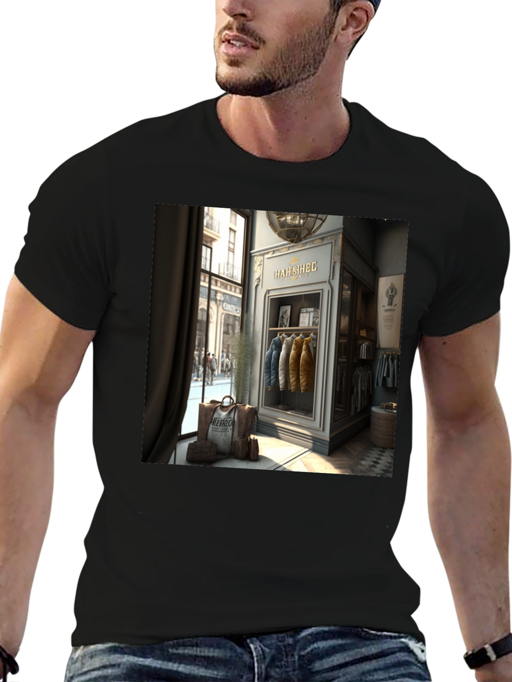 Stylish T-Shirt with HAH SIHEC Shop Print