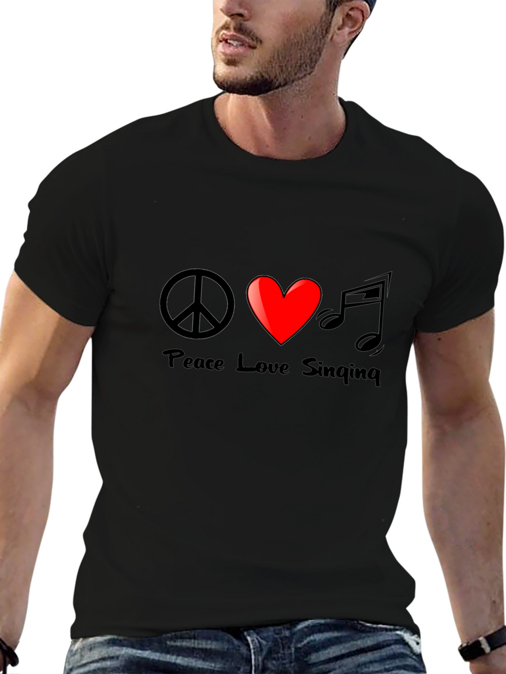 Peace Love Singing Graphic Tee - Black