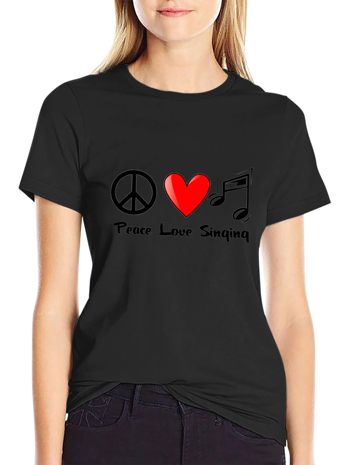 Peace Love Singing Graphic Tee - Black