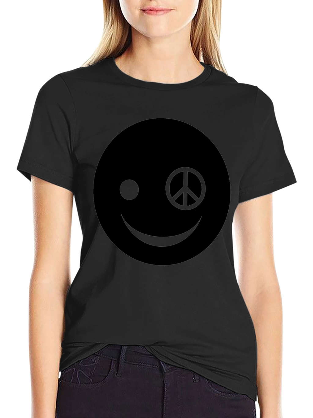 Peace Sign Smiley Face Graphic T-Shirt