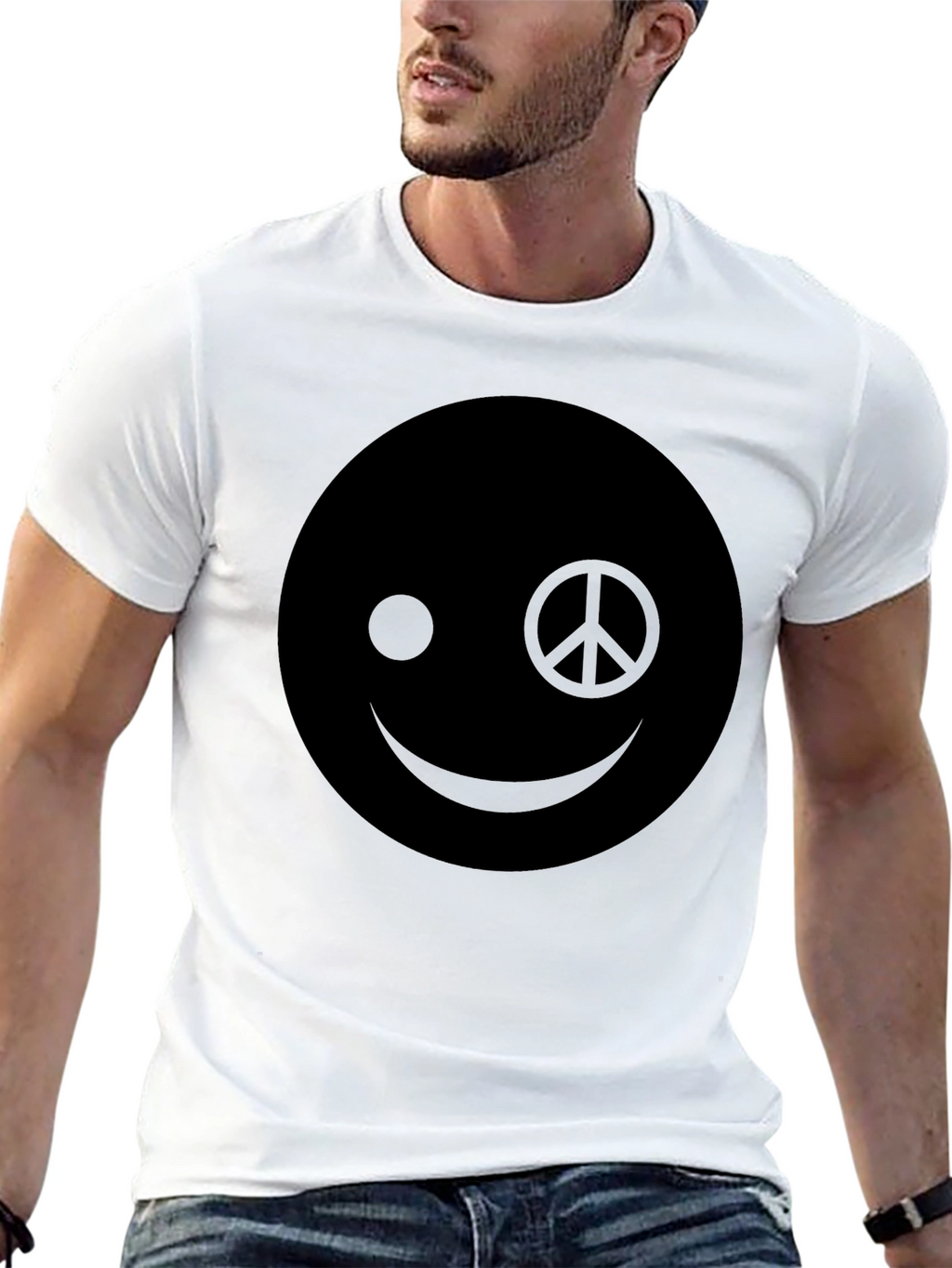 Peace Sign Smiley Face Graphic T-Shirt