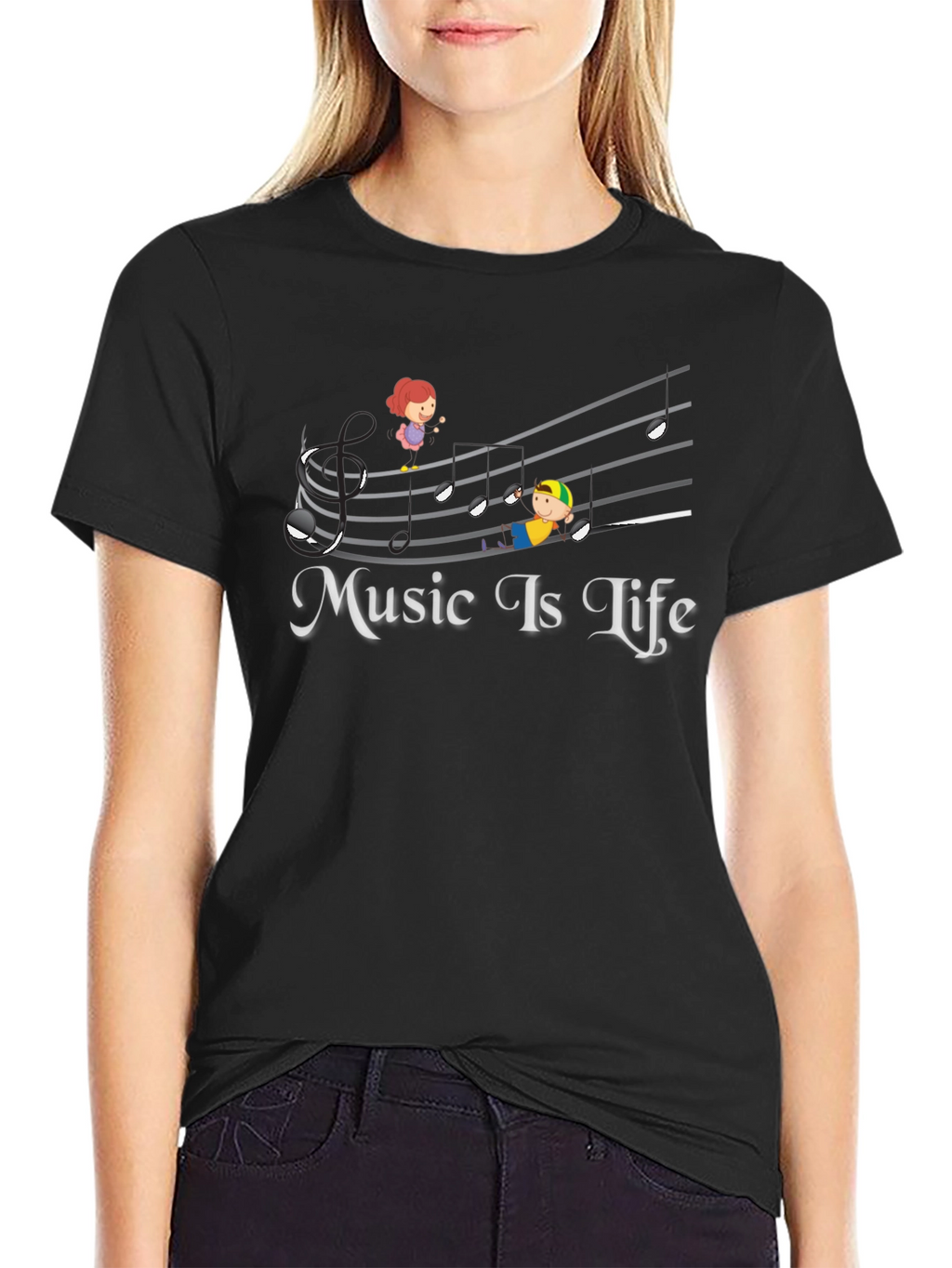Music Is Life Black Graphic T-Shirt
