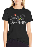 Music Is Life Black Graphic T-Shirt