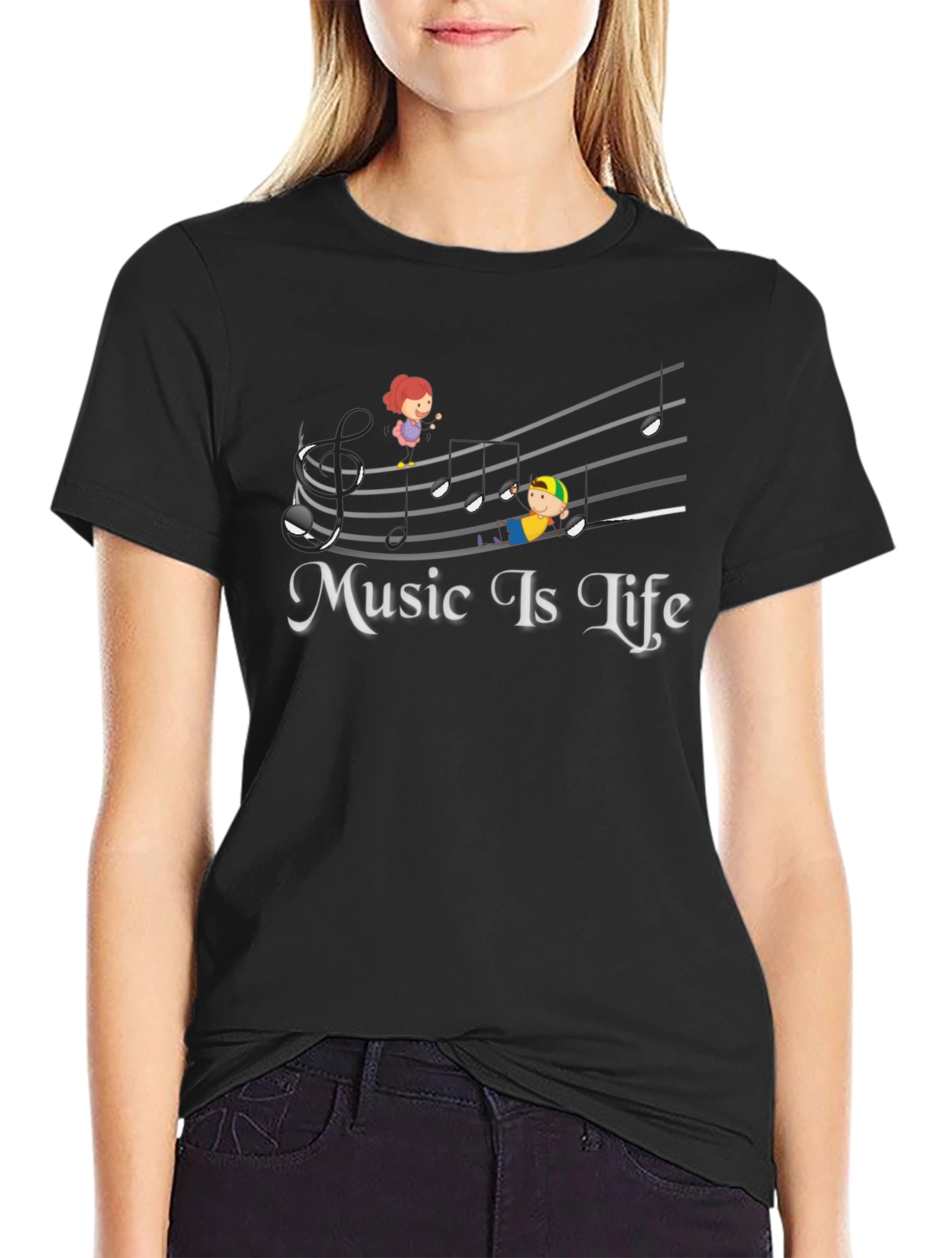Music Is Life Black Graphic T-Shirt
