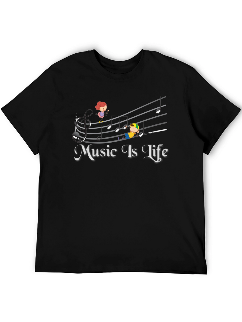 Music Is Life Black Graphic T-Shirt