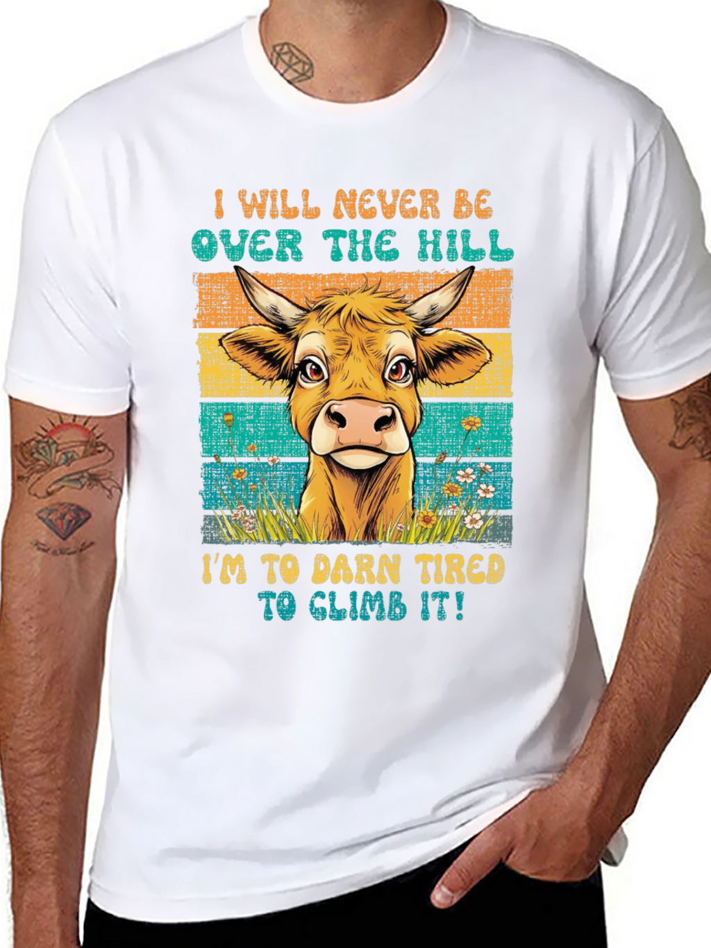 Funny Cow Over The Hill Graphic T-Shirt