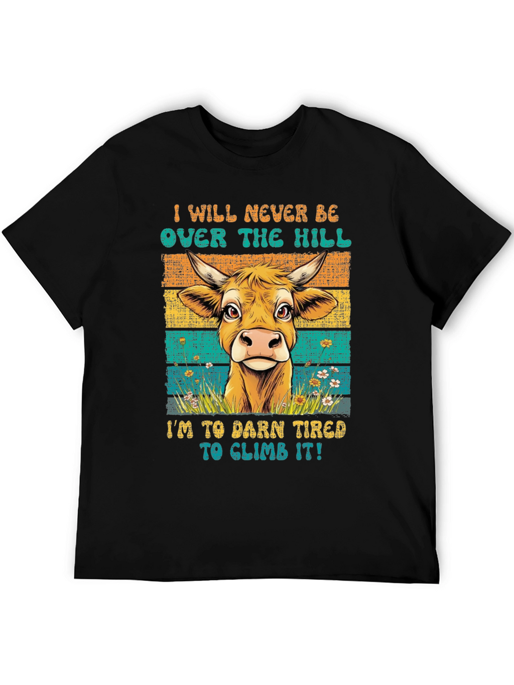Funny Cow Over The Hill Graphic T-Shirt