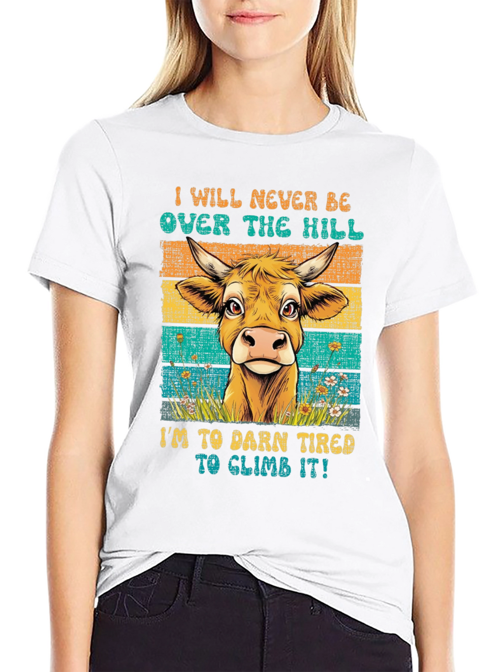 Funny Cow Over The Hill Graphic T-Shirt