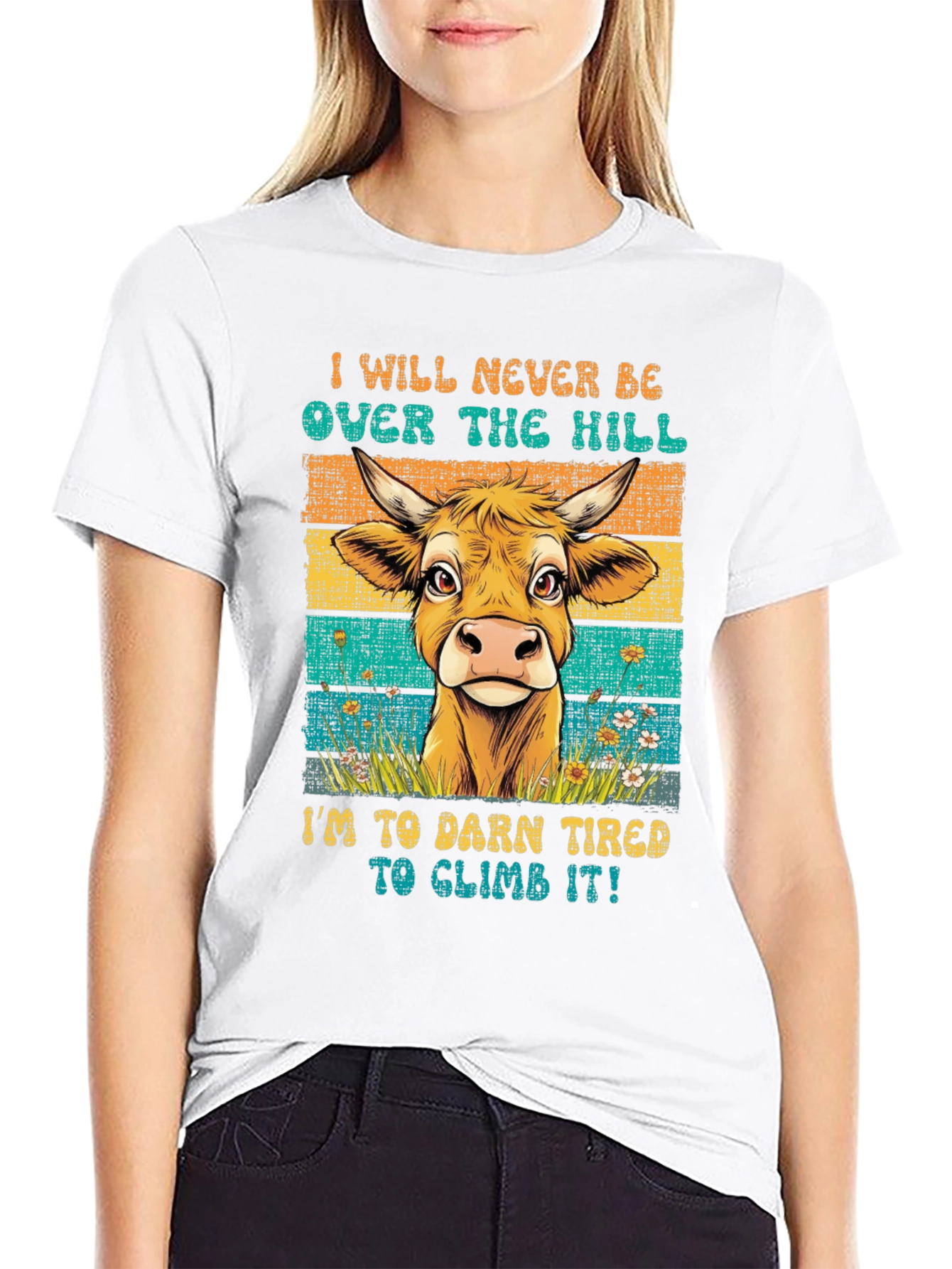 Funny Cow Over The Hill Graphic T-Shirt