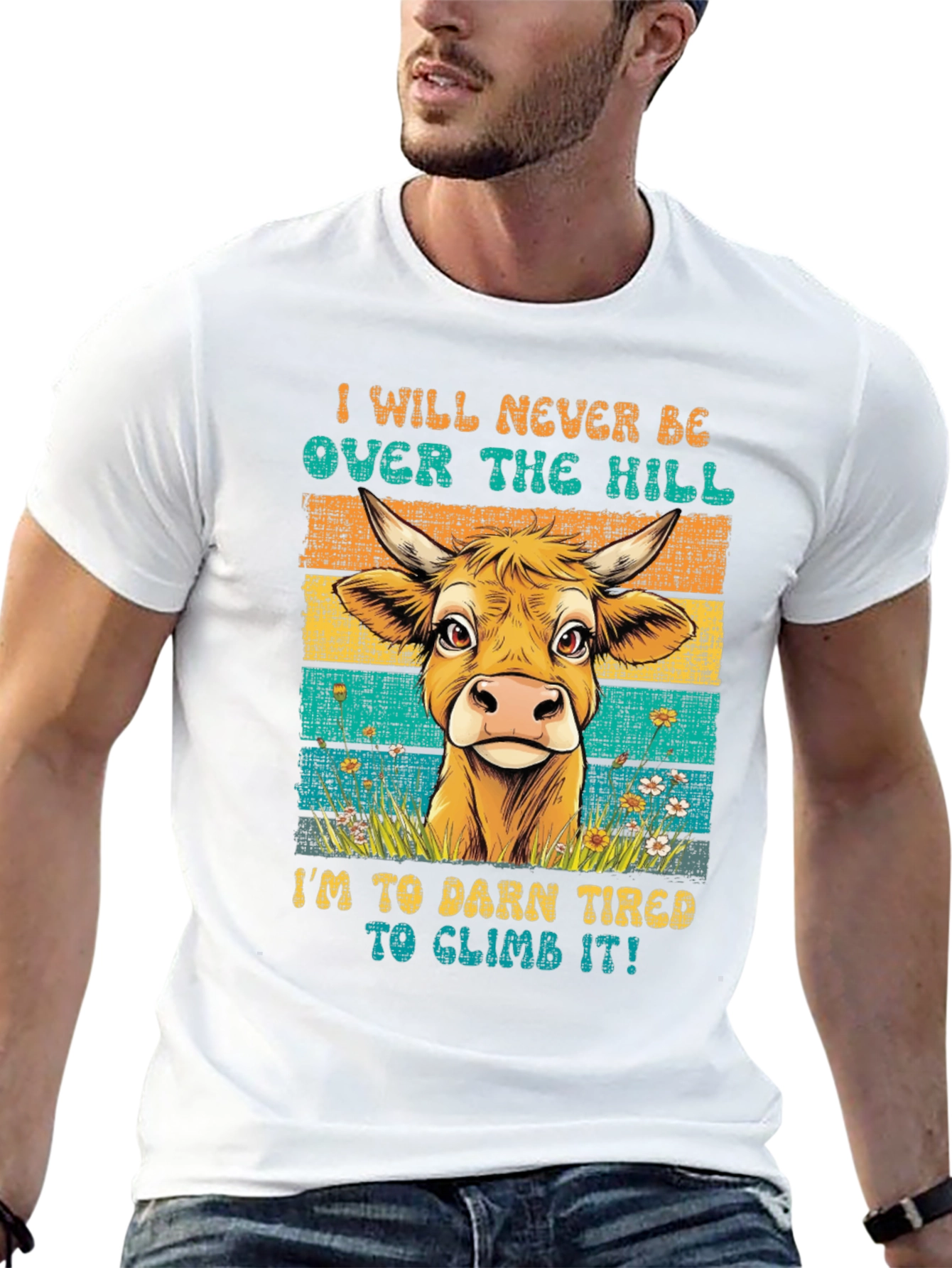 Funny Cow Over The Hill Graphic T-Shirt