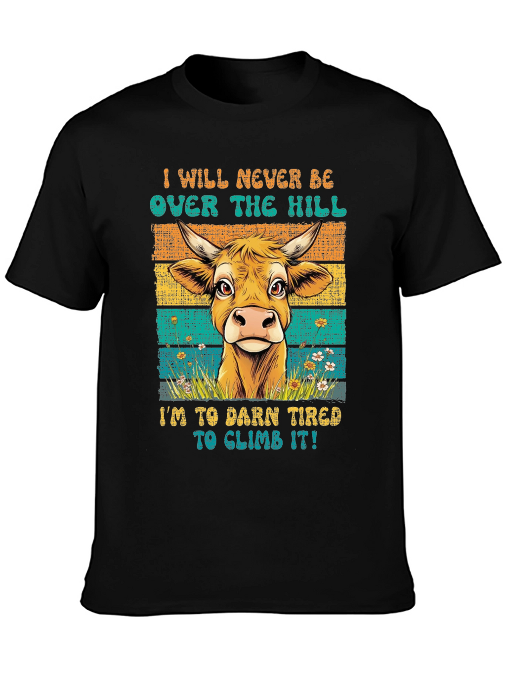 Funny Cow Over The Hill Graphic T-Shirt