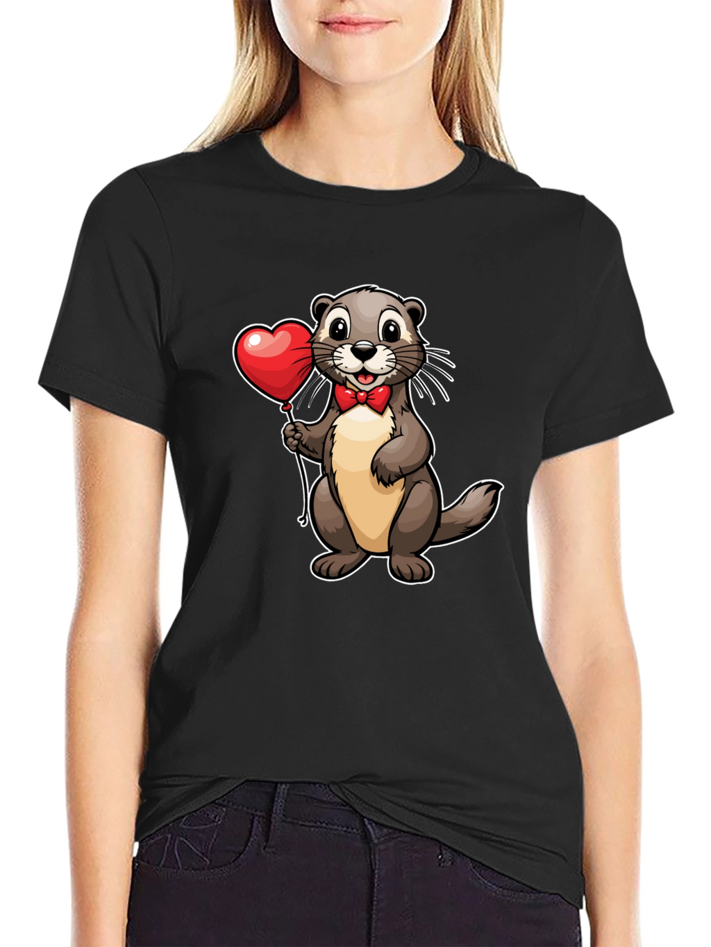 Otter with Heart Balloon T-Shirt - Valentines Day Tee