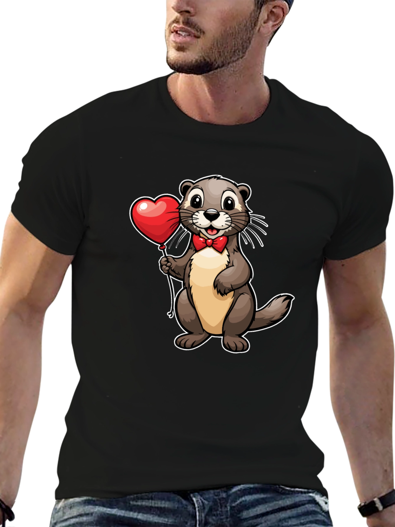 Otter with Heart Balloon T-Shirt - Valentines Day Tee