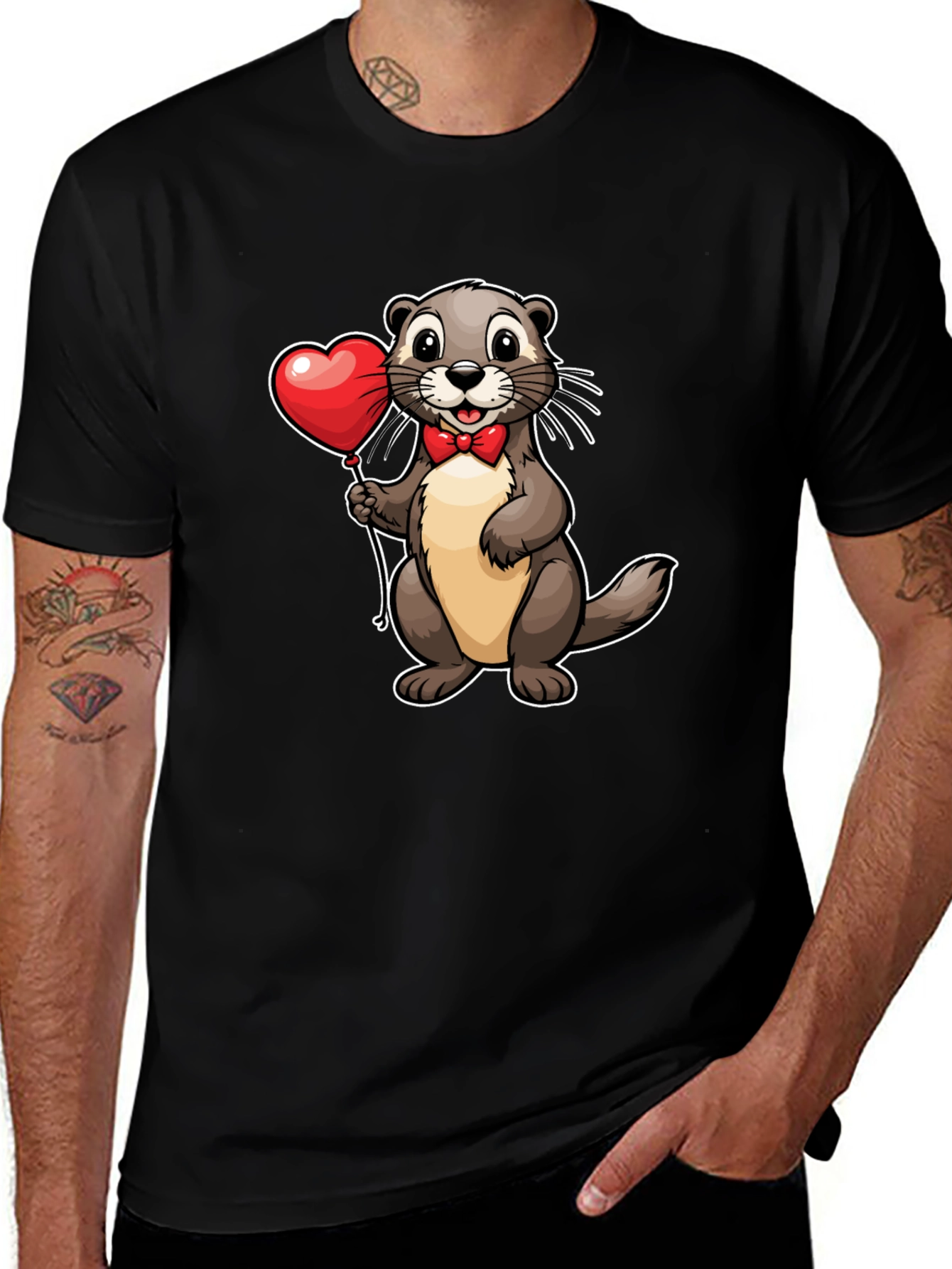 Otter with Heart Balloon T-Shirt - Valentines Day Tee