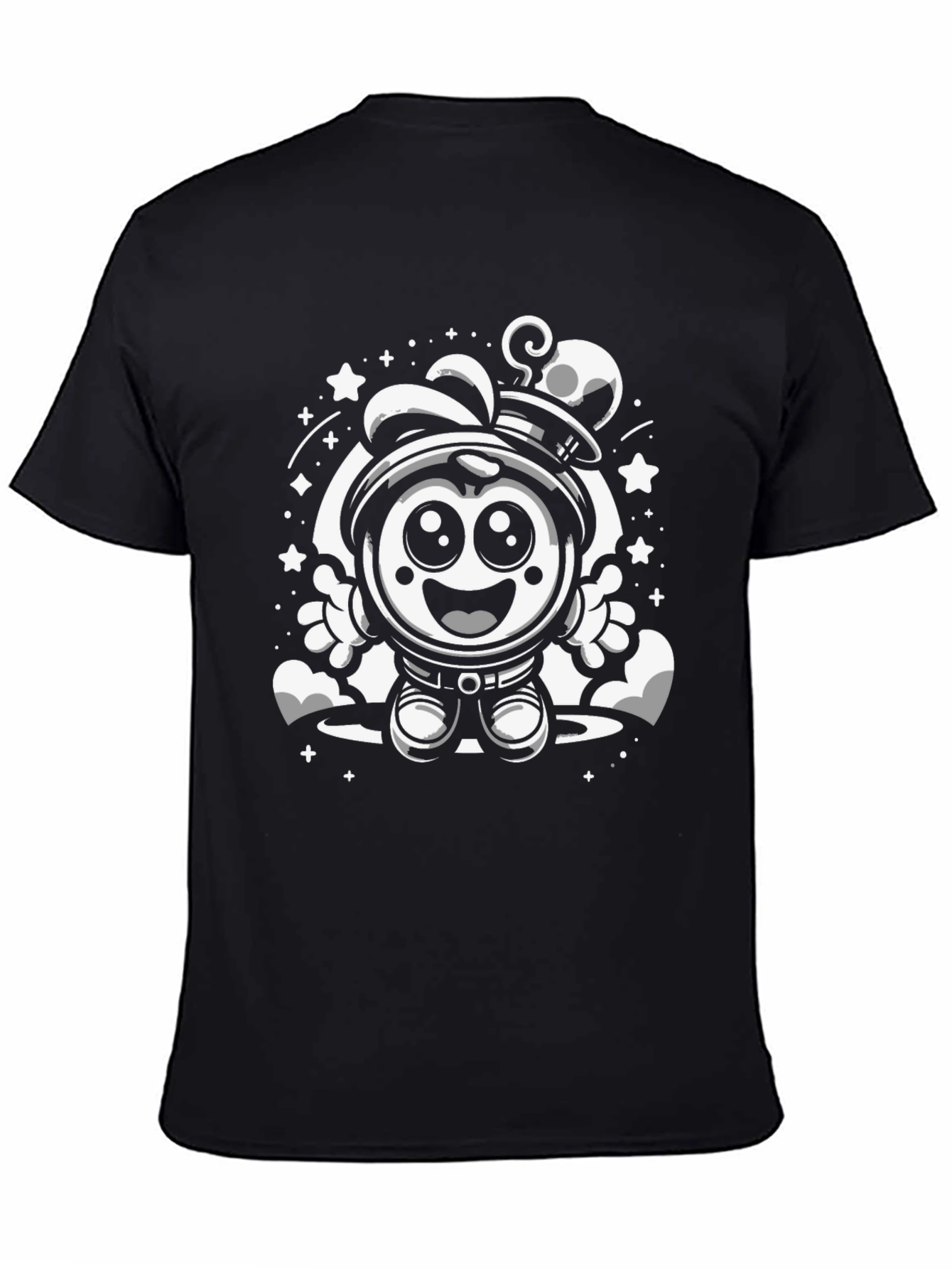 Cartoon Astronaut Graphic Tee - Black