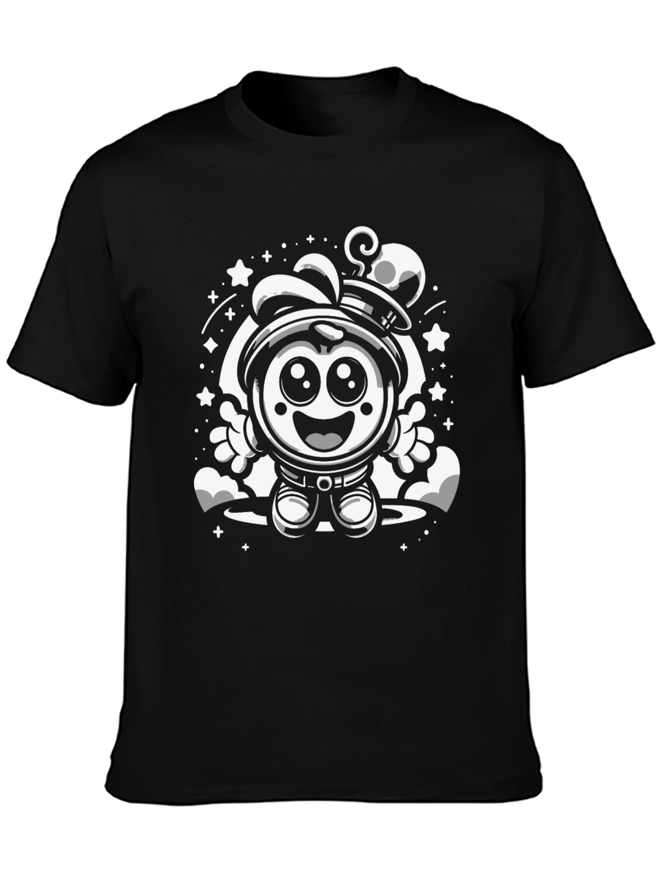 Cartoon Astronaut Graphic Tee - Black