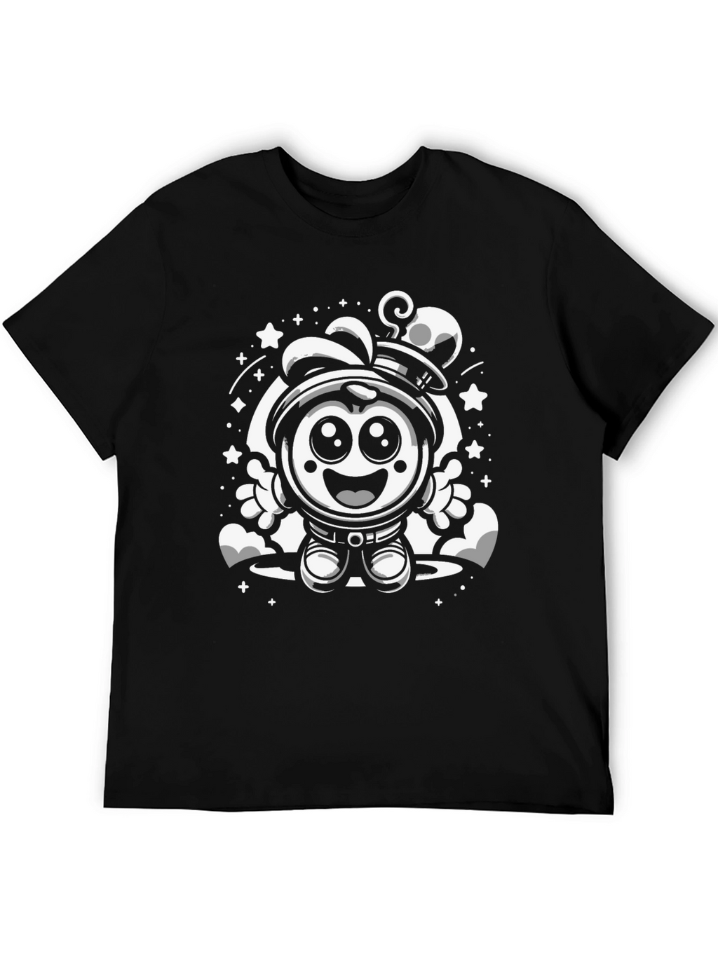 Cartoon Astronaut Graphic Tee - Black