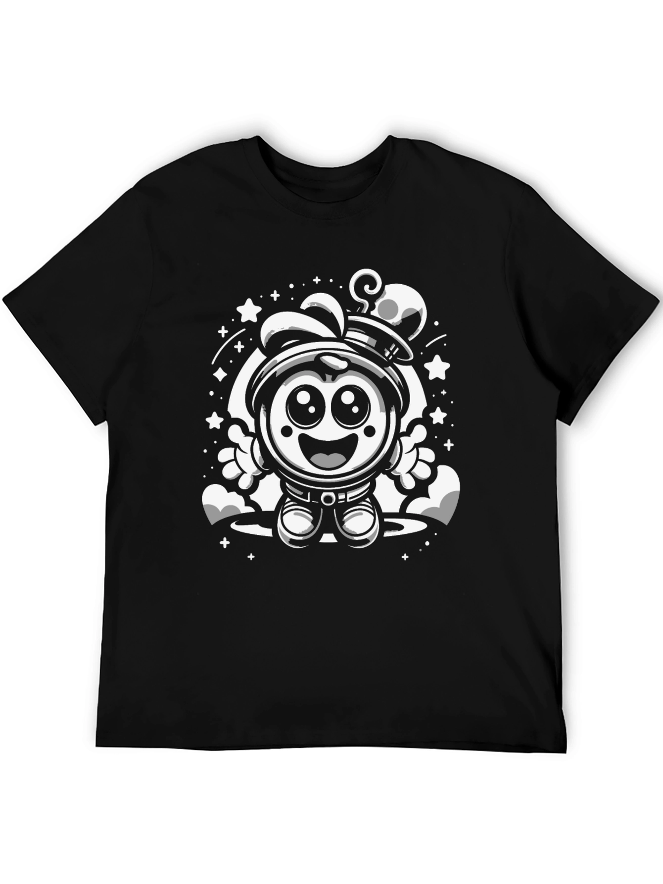 Cartoon Astronaut Graphic Tee - Black