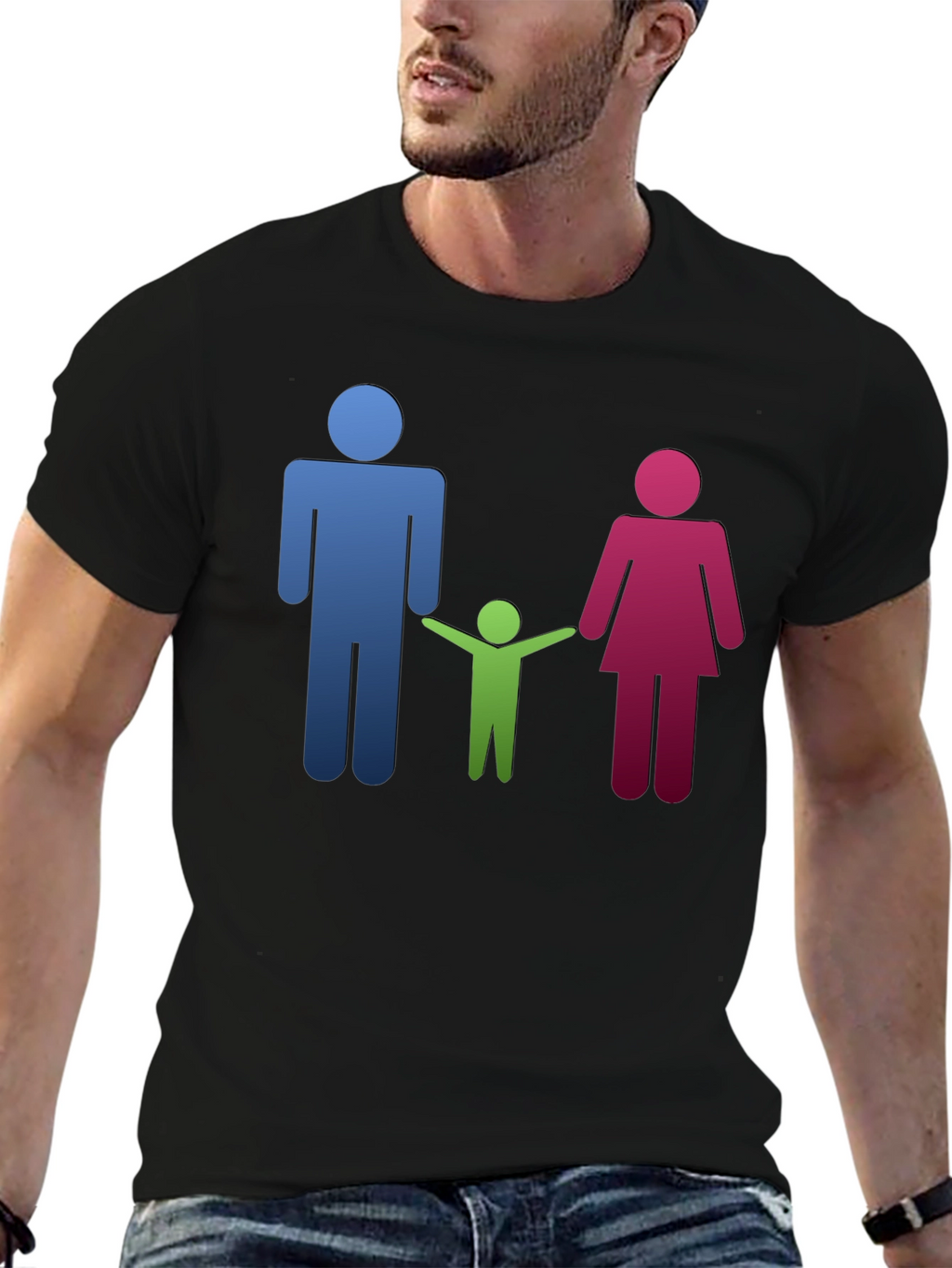 Family Stick Figure Black T-Shirt