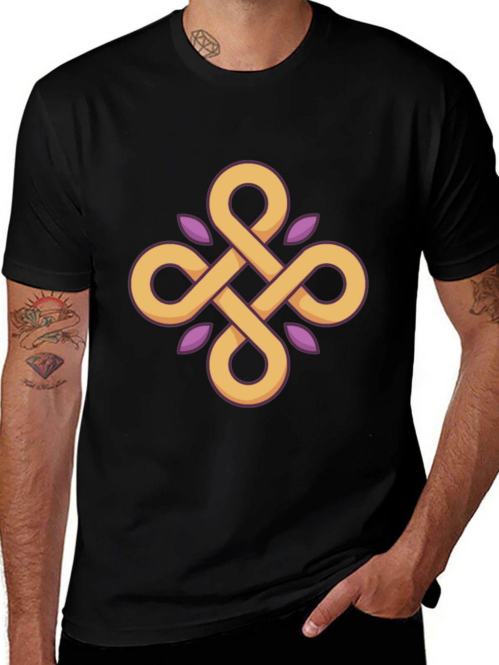 Geometric Knot Graphic Tee - Stylish Black T-Shirt