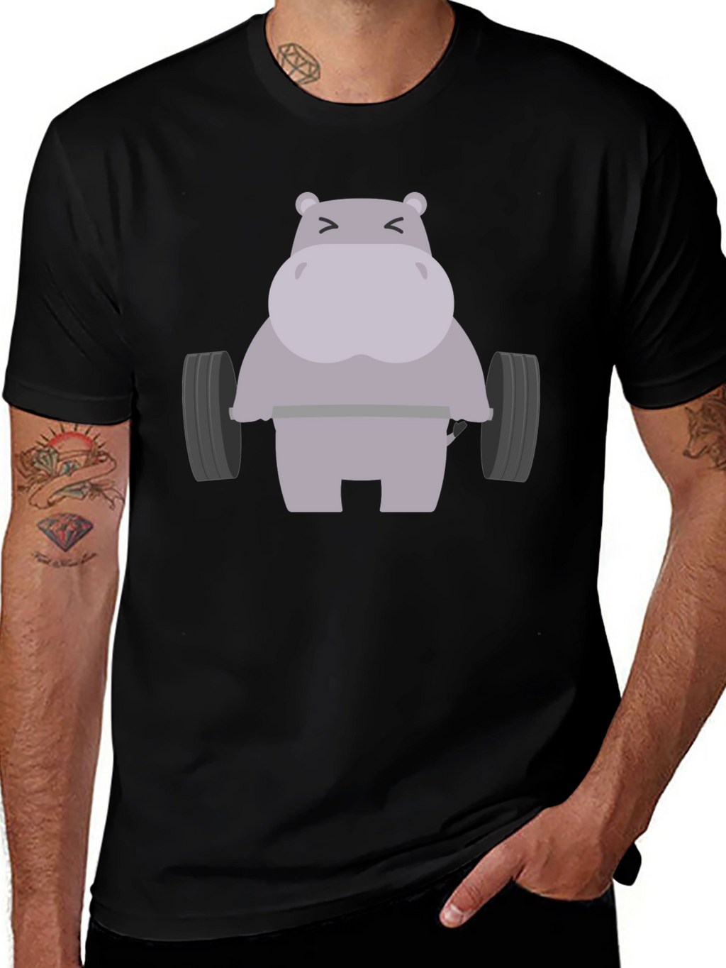 Hippo Lifting Weights Graphic T-Shirt - Gym Humor