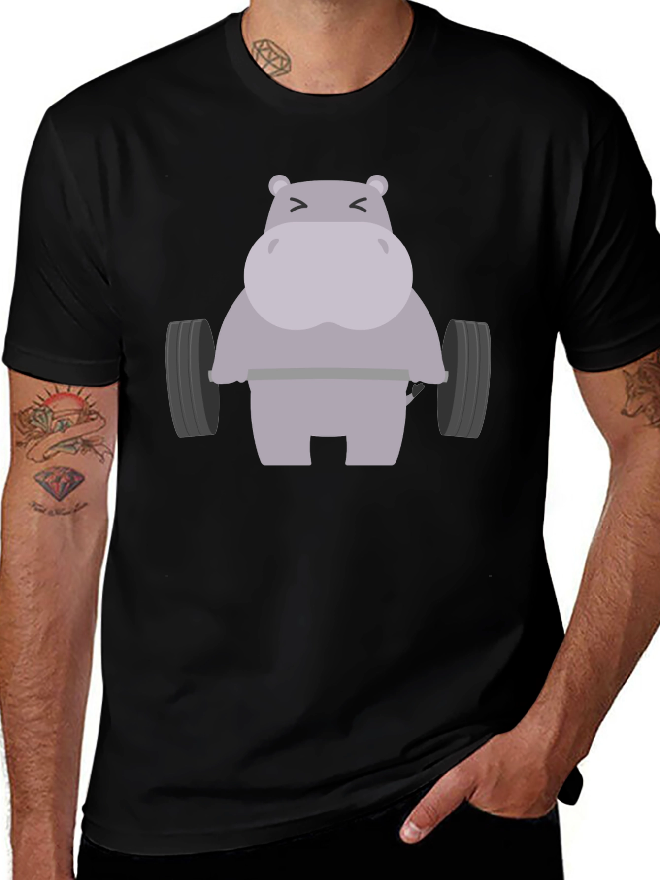 Hippo Lifting Weights Graphic T-Shirt - Gym Humor