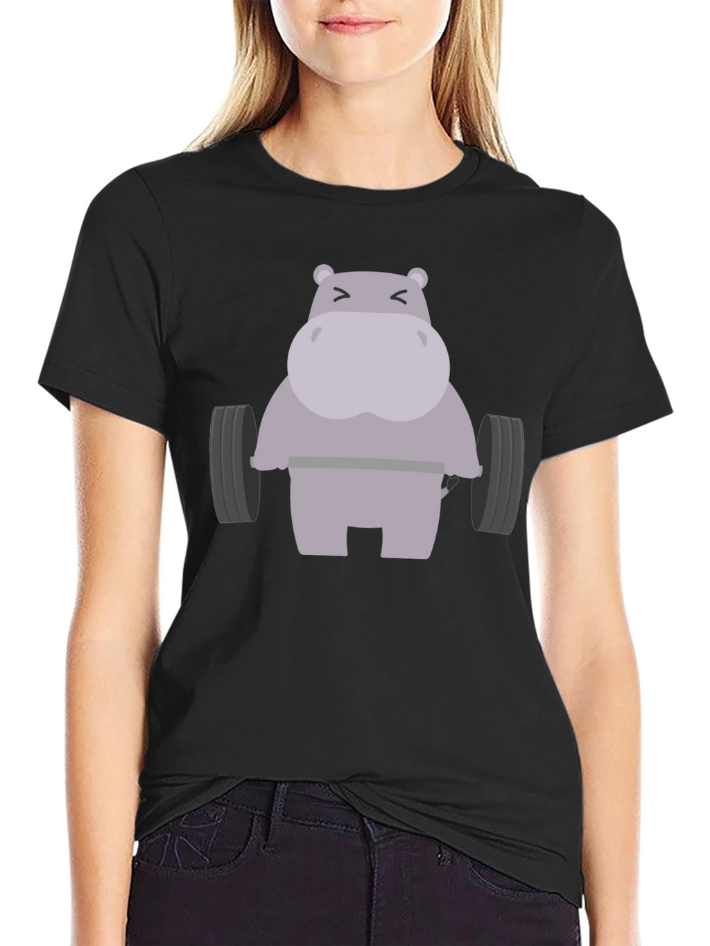 Hippo Lifting Weights Graphic T-Shirt - Gym Humor