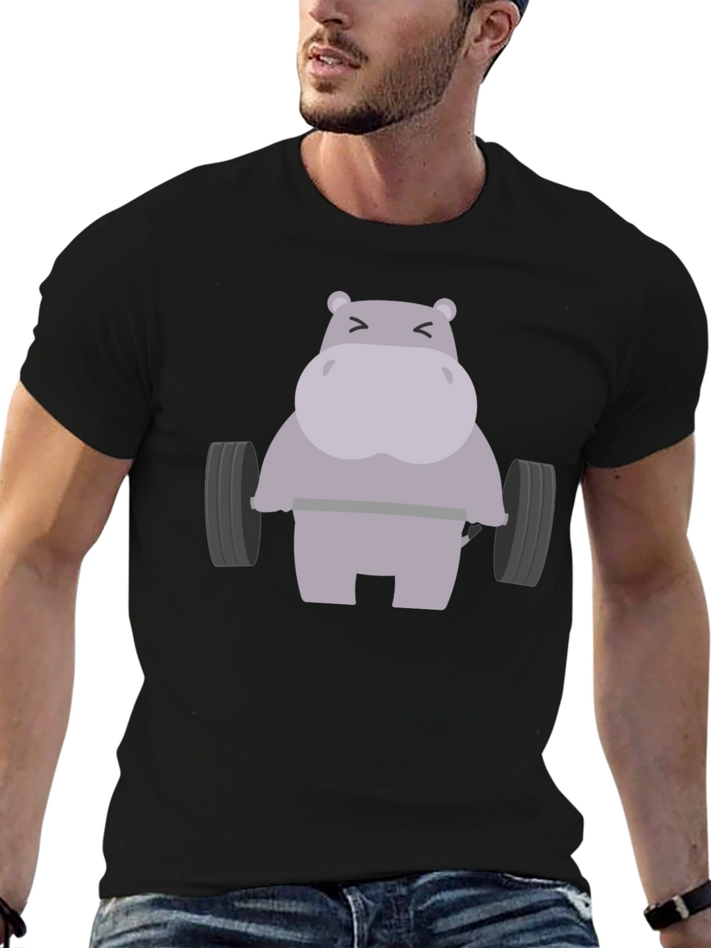 Hippo Lifting Weights Graphic T-Shirt - Gym Humor
