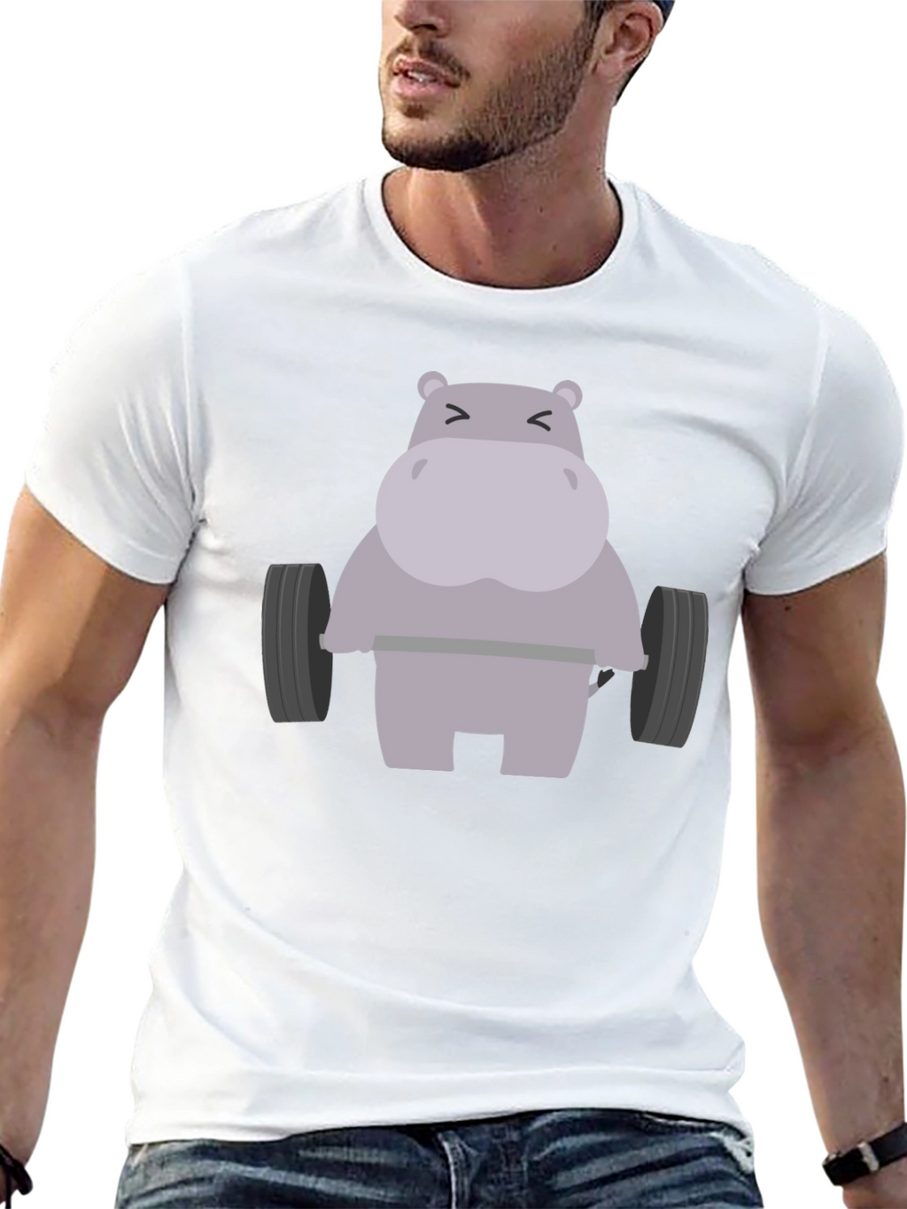 Hippo Lifting Weights Graphic T-Shirt - Gym Humor