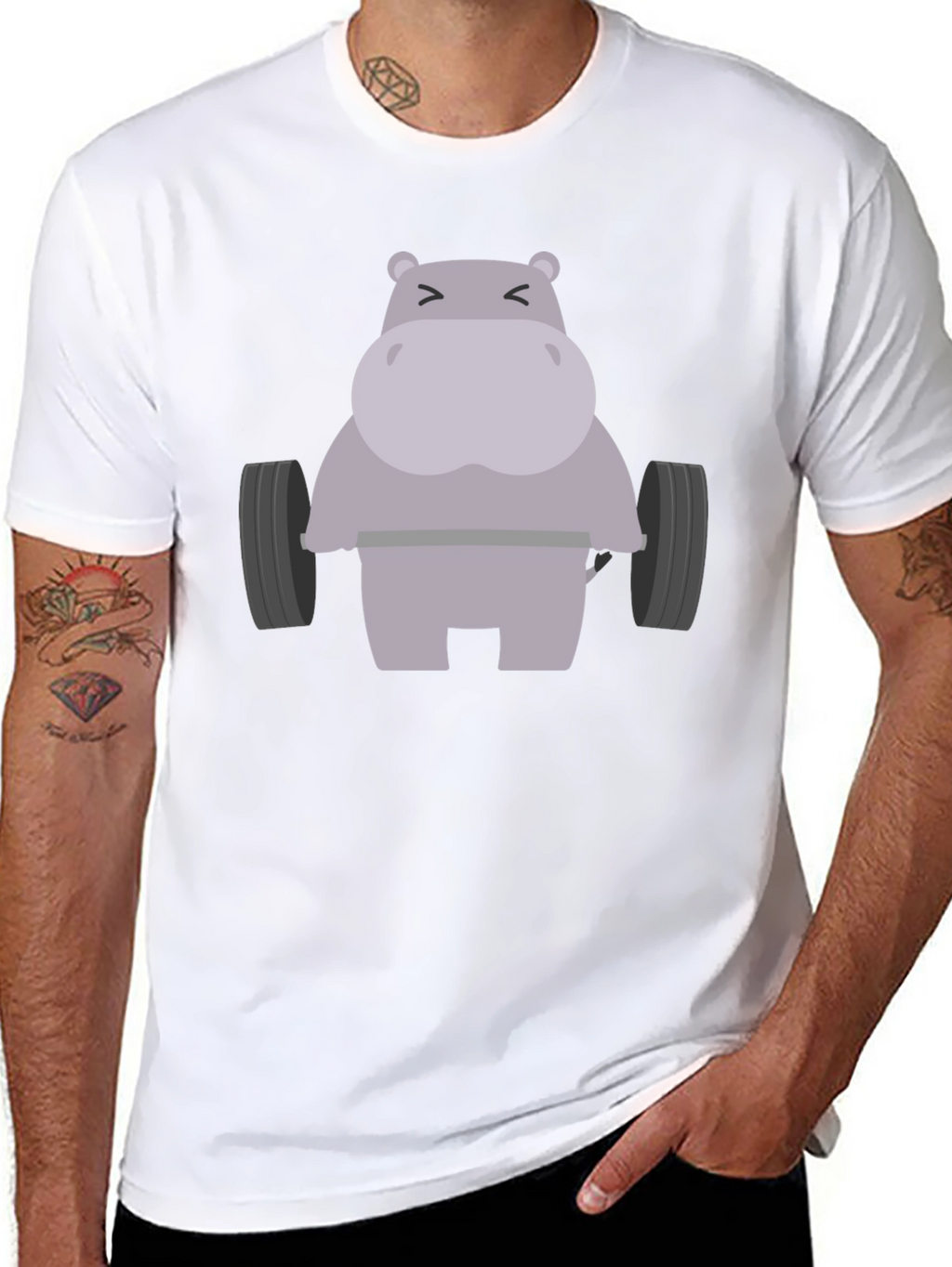 Hippo Lifting Weights Graphic T-Shirt - Gym Humor