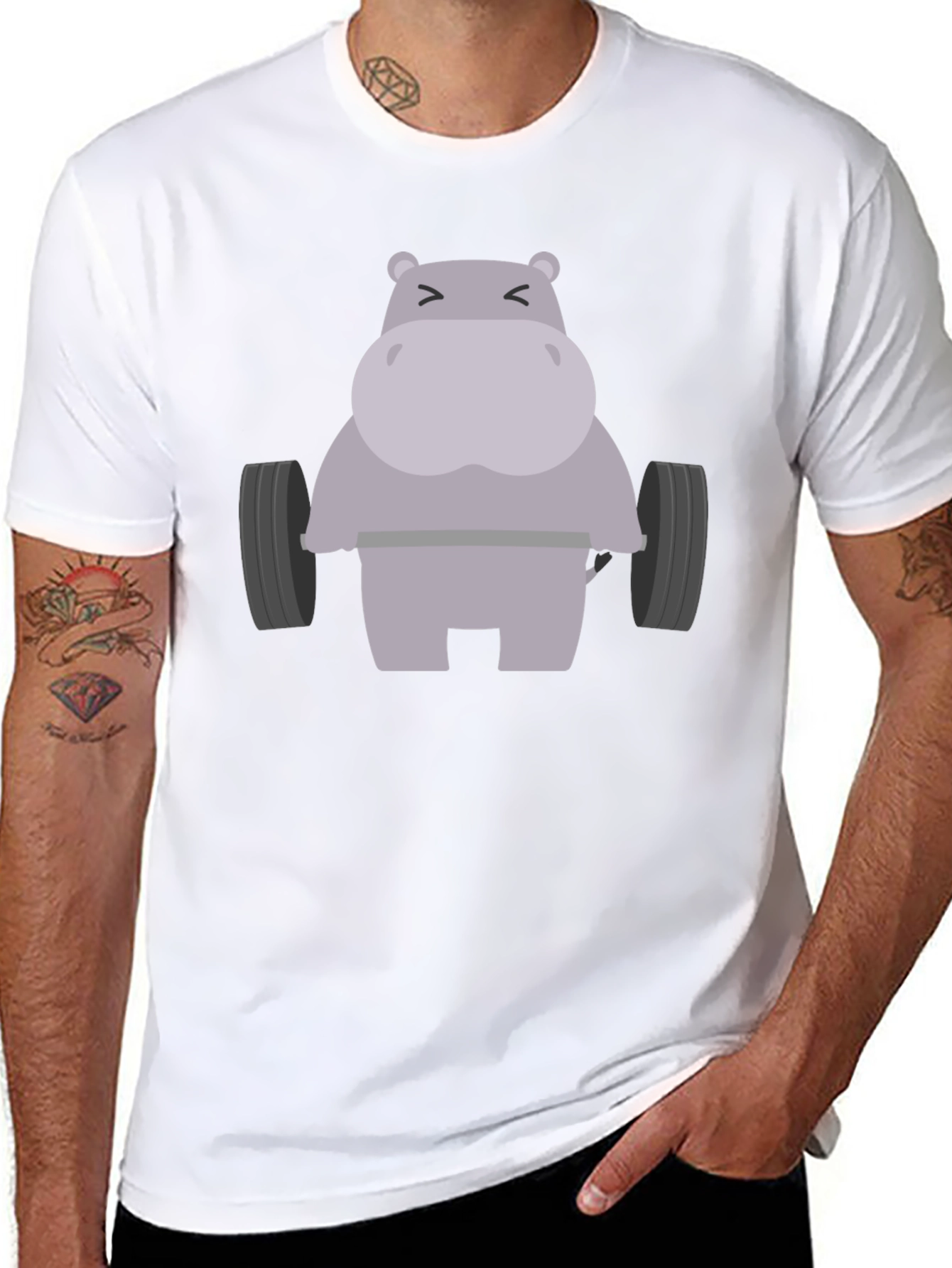 Hippo Lifting Weights Graphic T-Shirt - Gym Humor