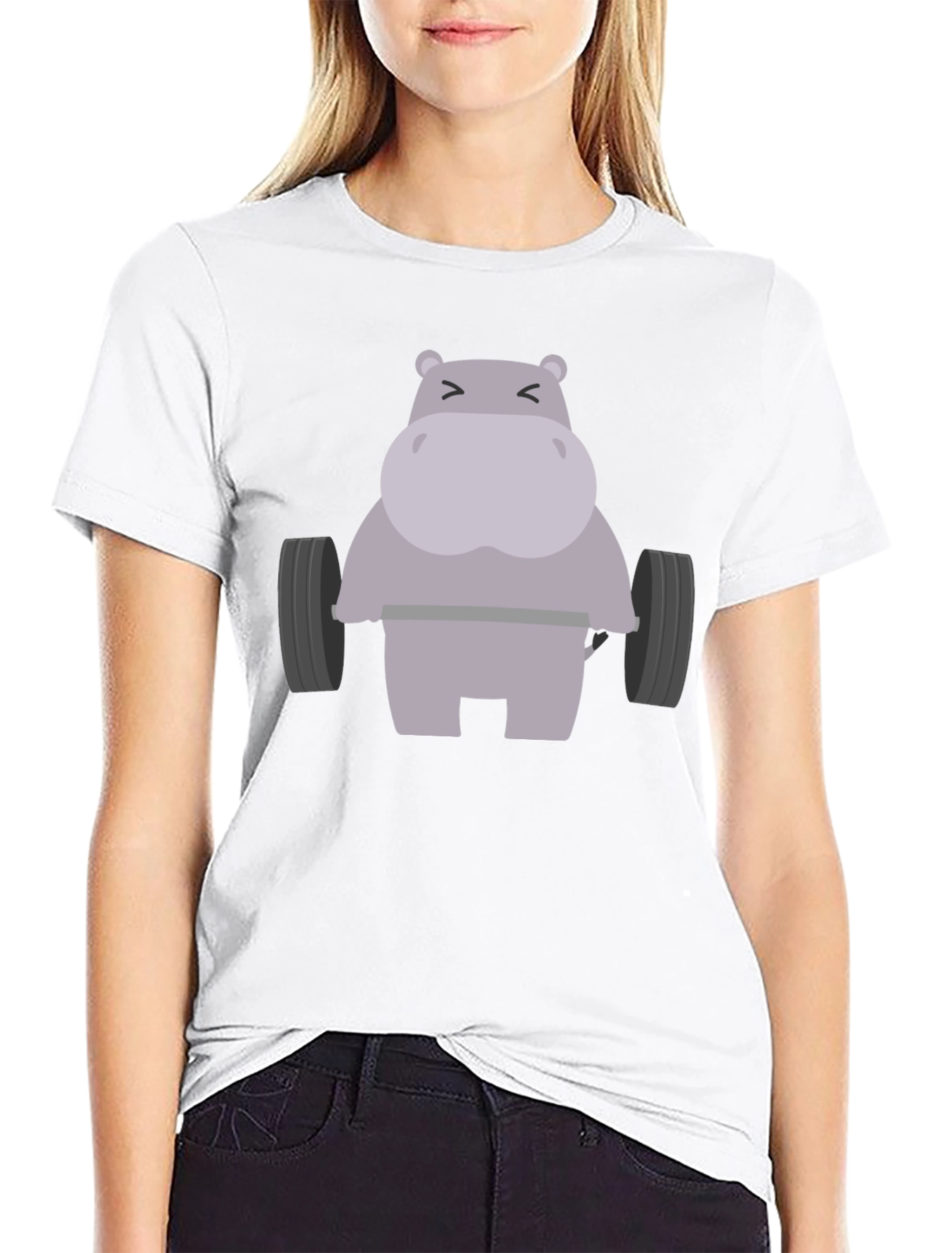 Hippo Lifting Weights Graphic T-Shirt - Gym Humor