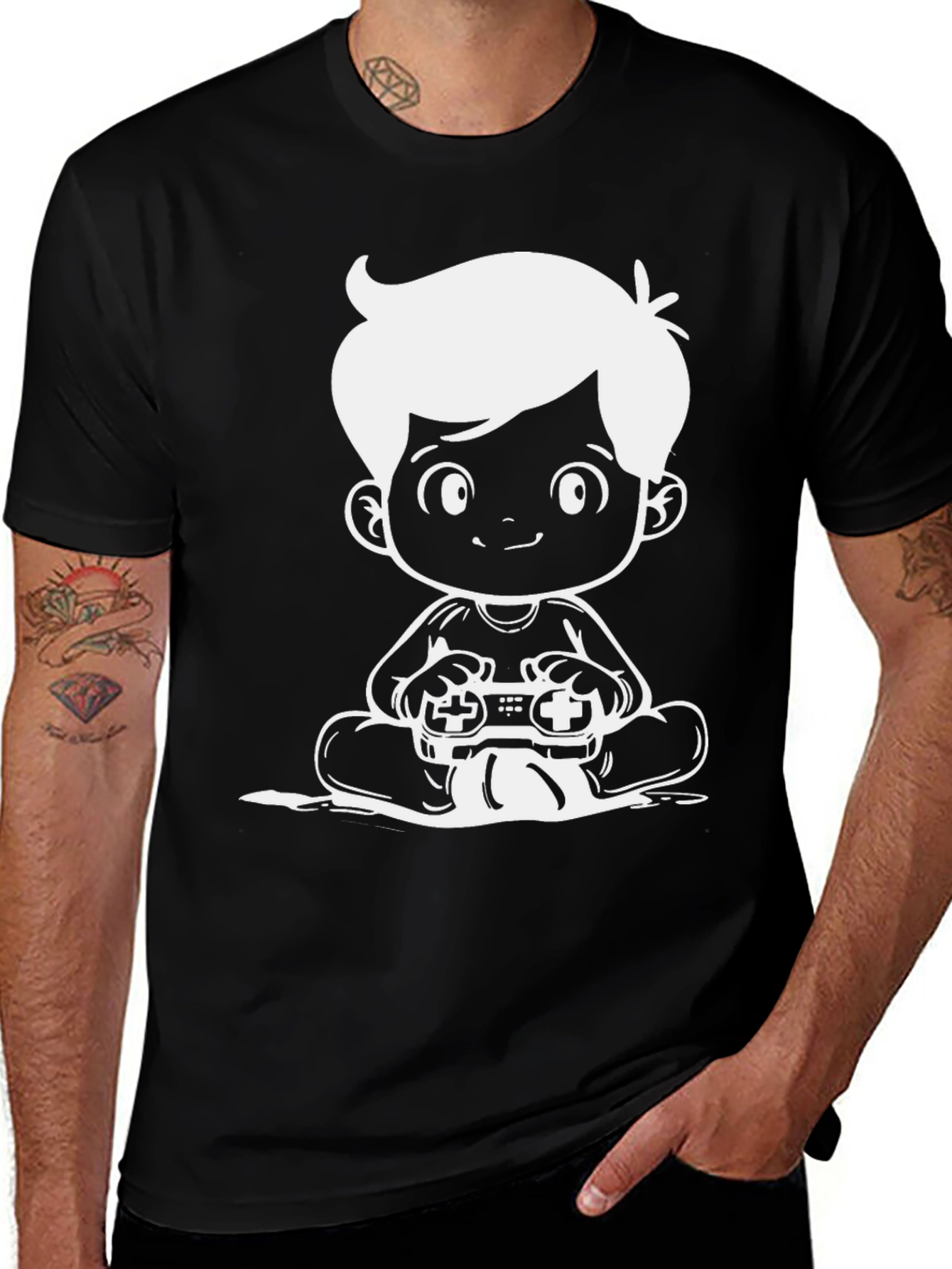 Gamer Kid Graphic Tee - Black Cotton Comfort