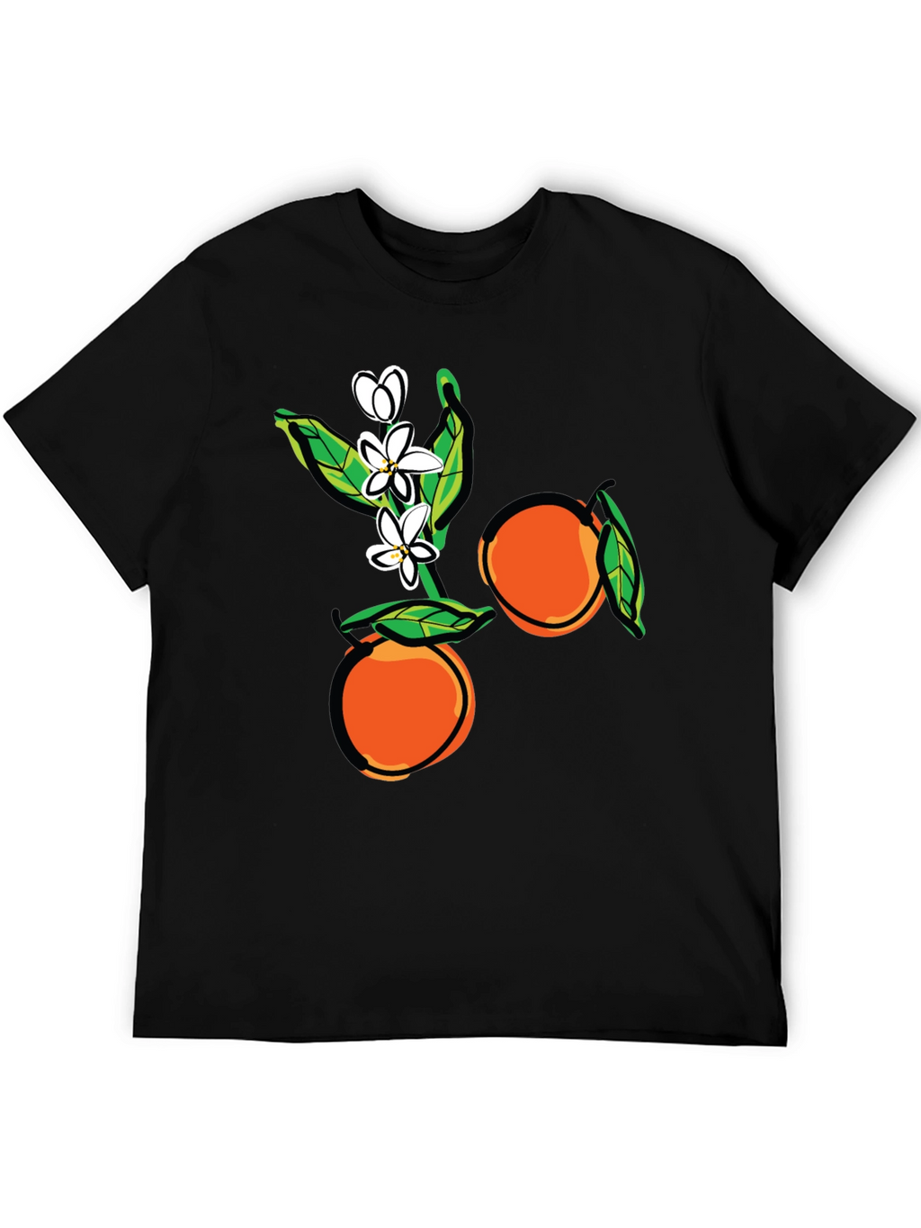 Orange Blossom Graphic Print Black T-Shirt