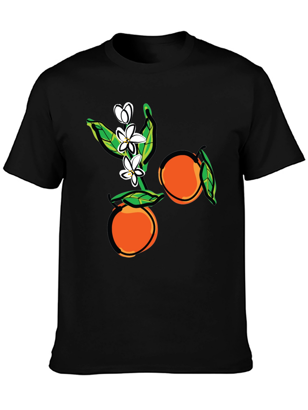 Orange Blossom Graphic Print Black T-Shirt