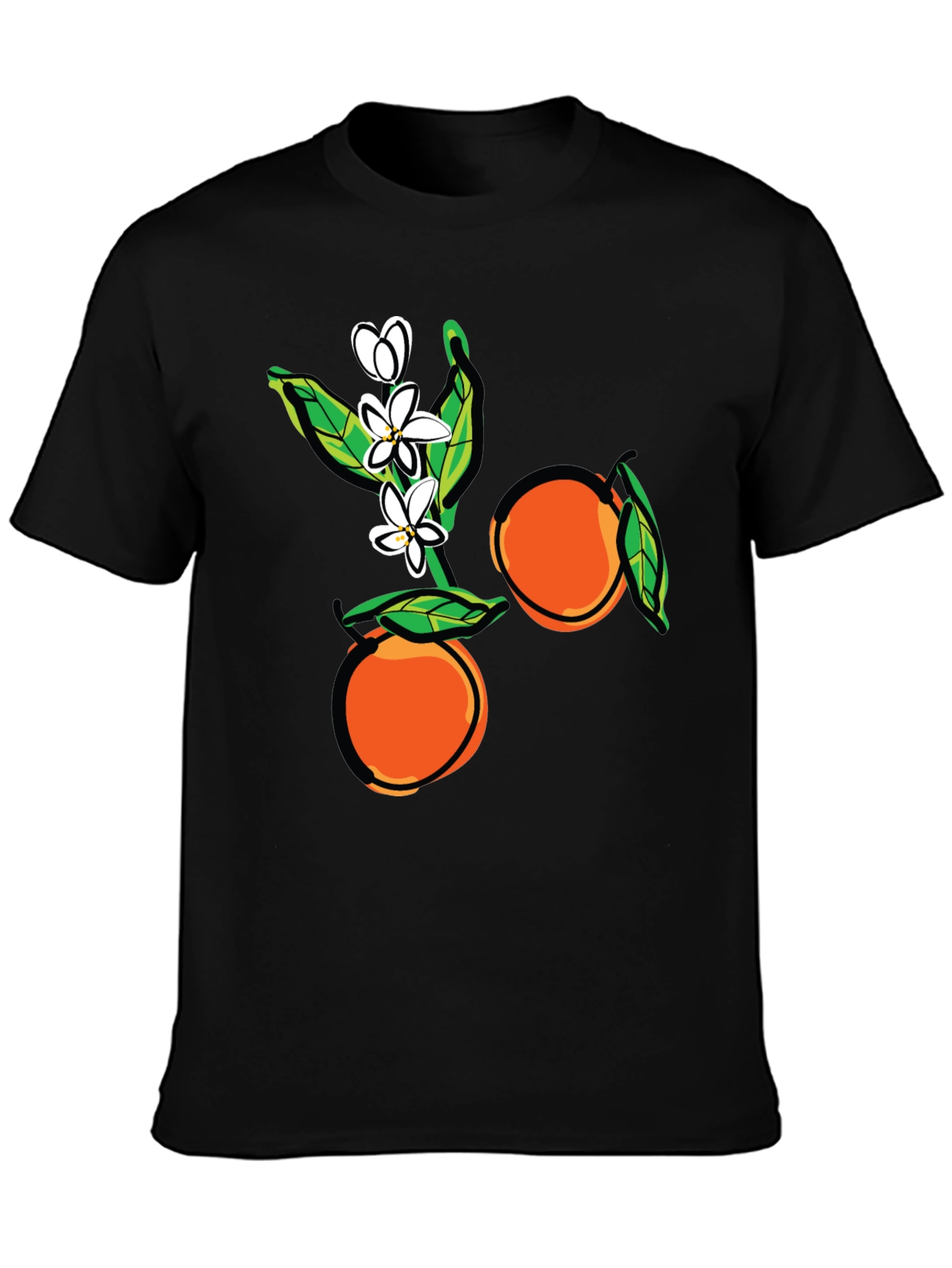 Orange Blossom Graphic Print Black T-Shirt
