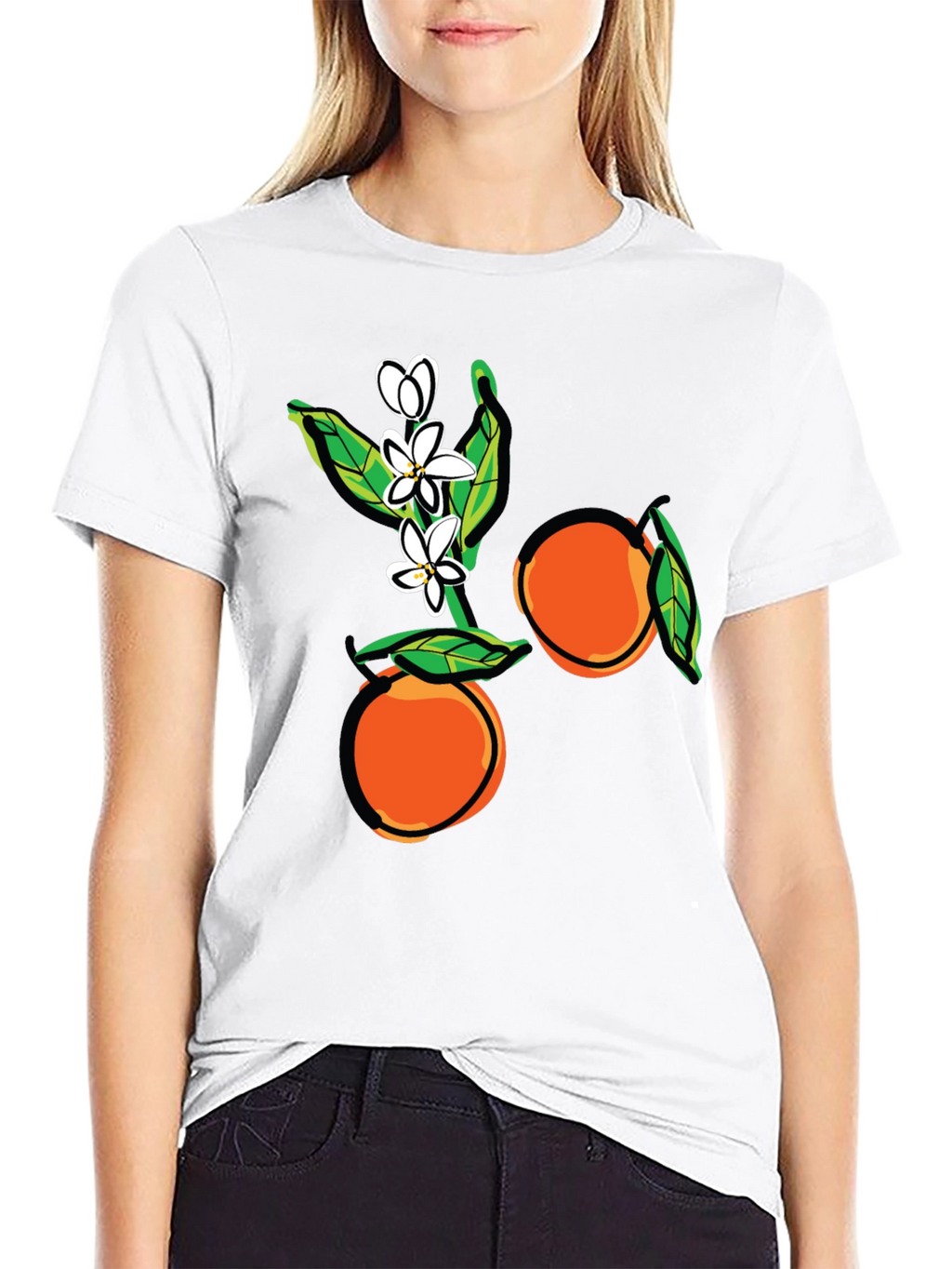 Orange Blossom Graphic Print Black T-Shirt