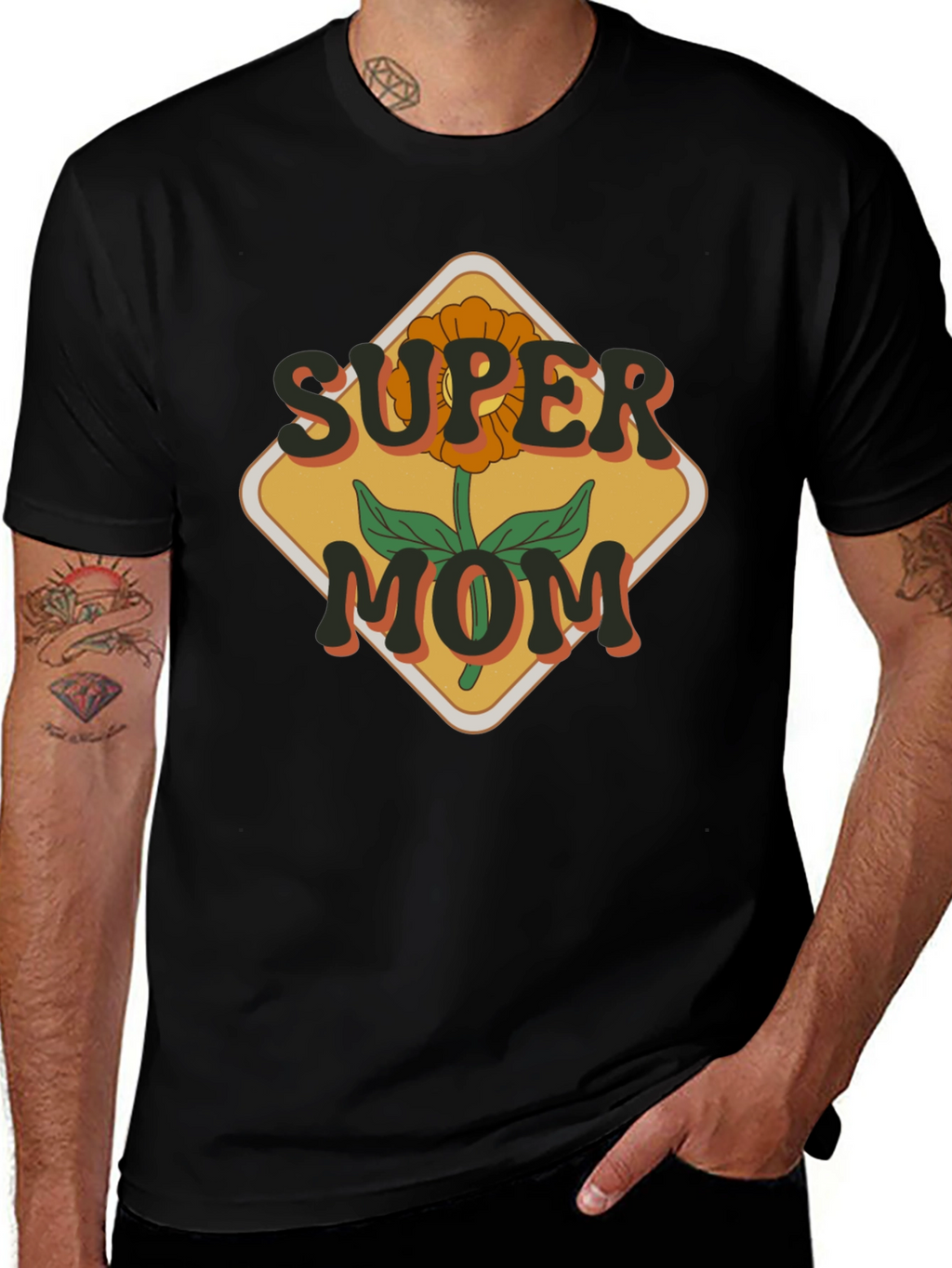Super Mom Graphic T-Shirt - Floral Design
