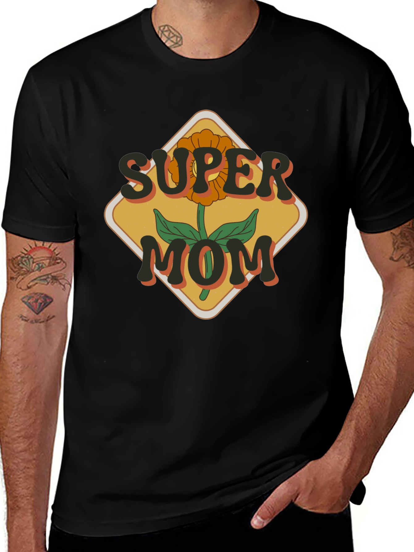 Super Mom Graphic T-Shirt - Floral Design