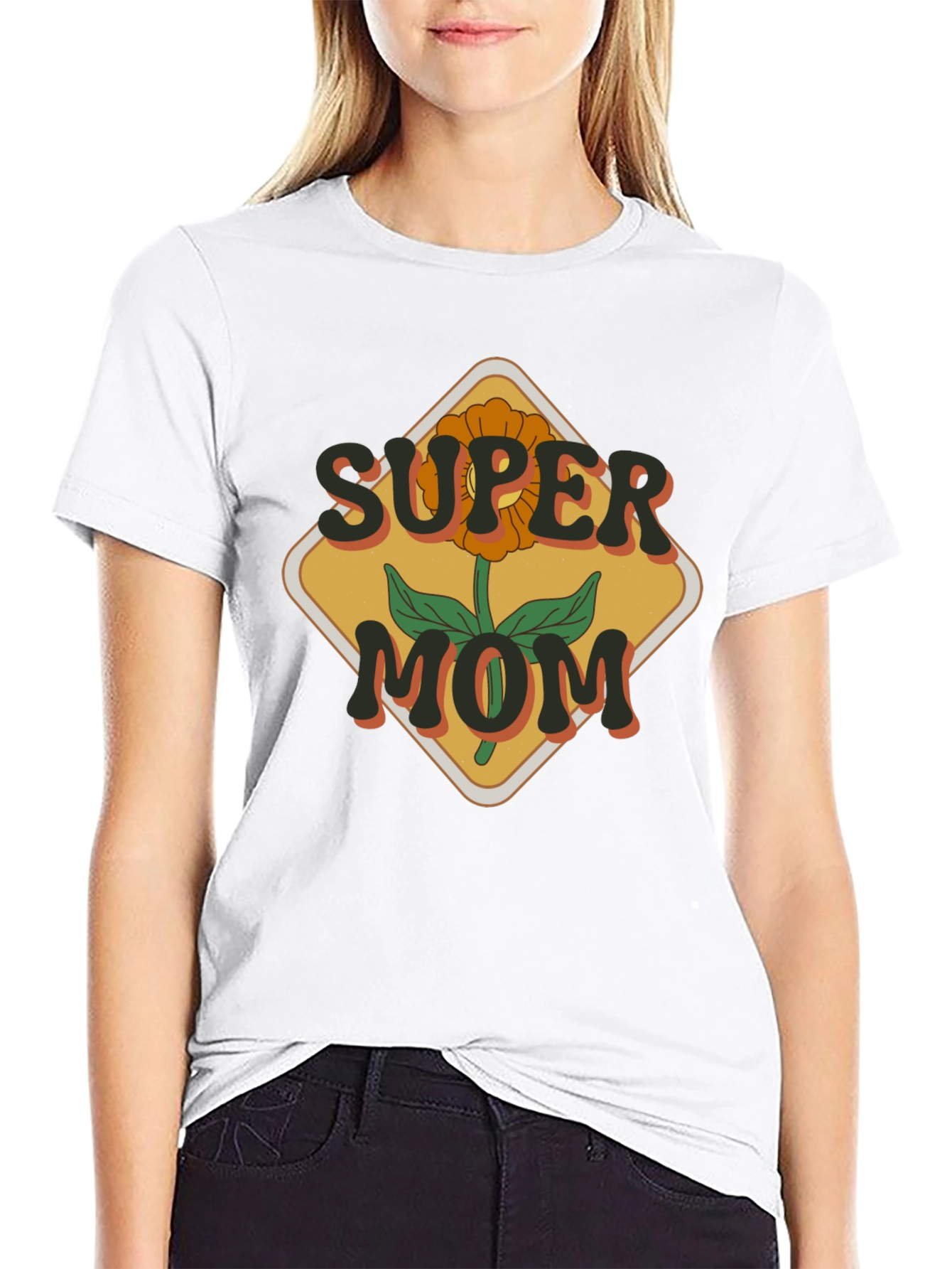 Super Mom Graphic T-Shirt - Floral Design
