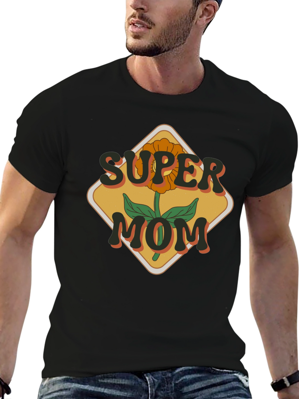 Super Mom Graphic T-Shirt - Floral Design