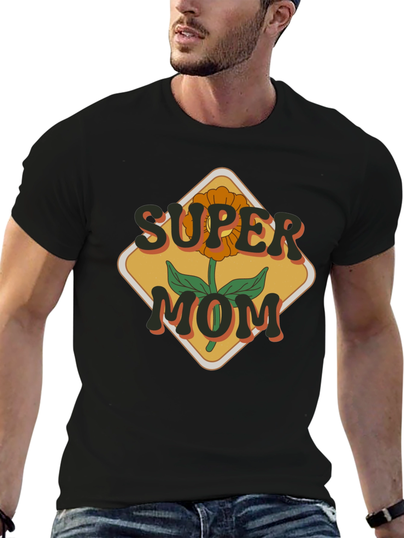 Super Mom Graphic T-Shirt - Floral Design
