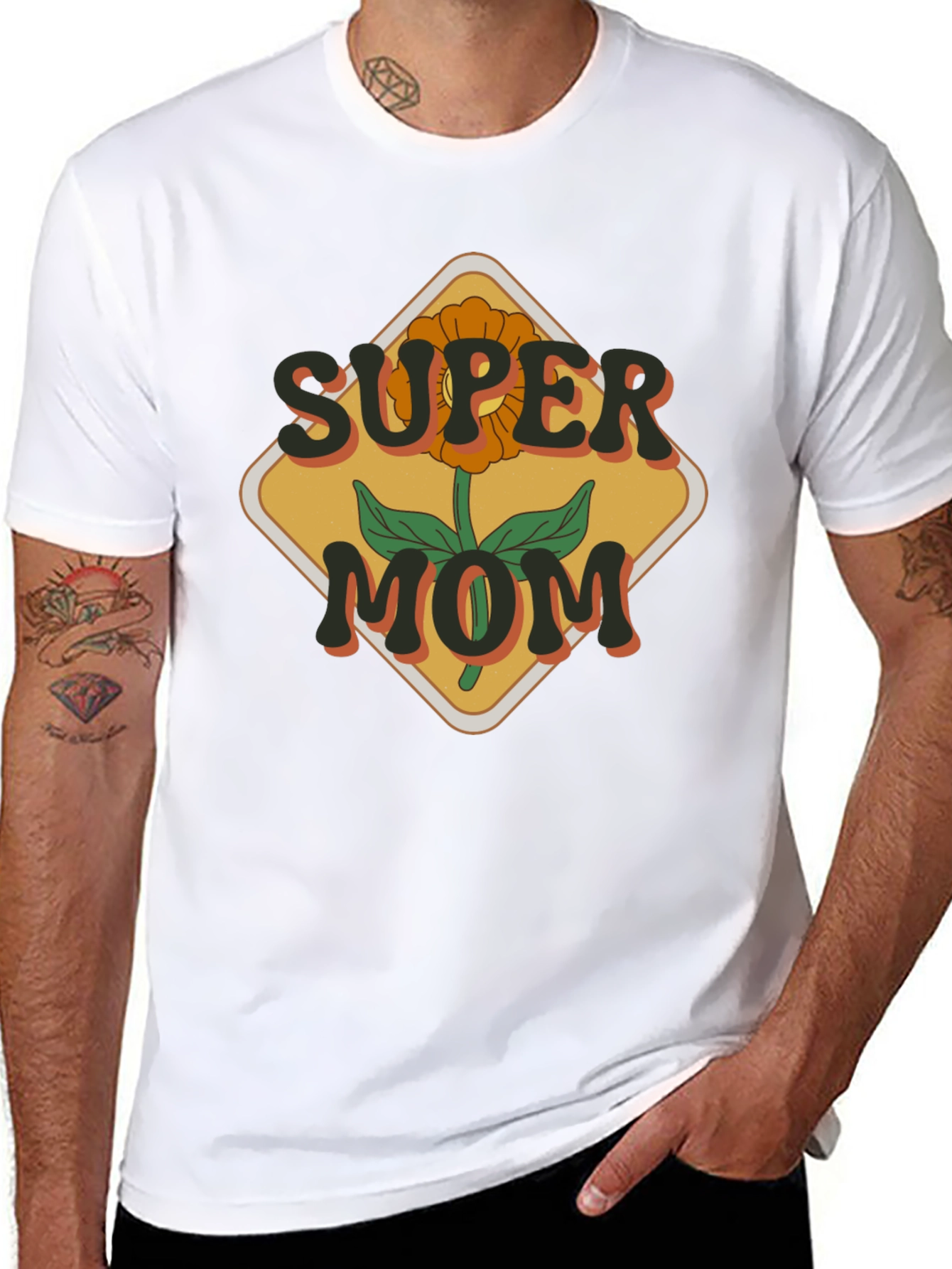 Super Mom Graphic T-Shirt - Floral Design
