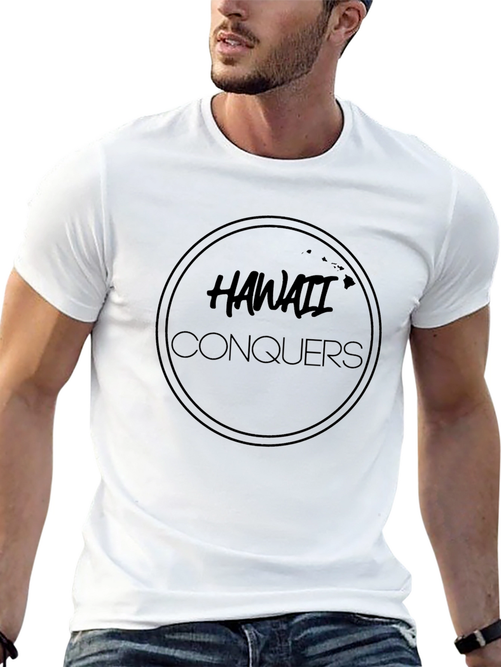 Hawaii Conquers Black Graphic Tee