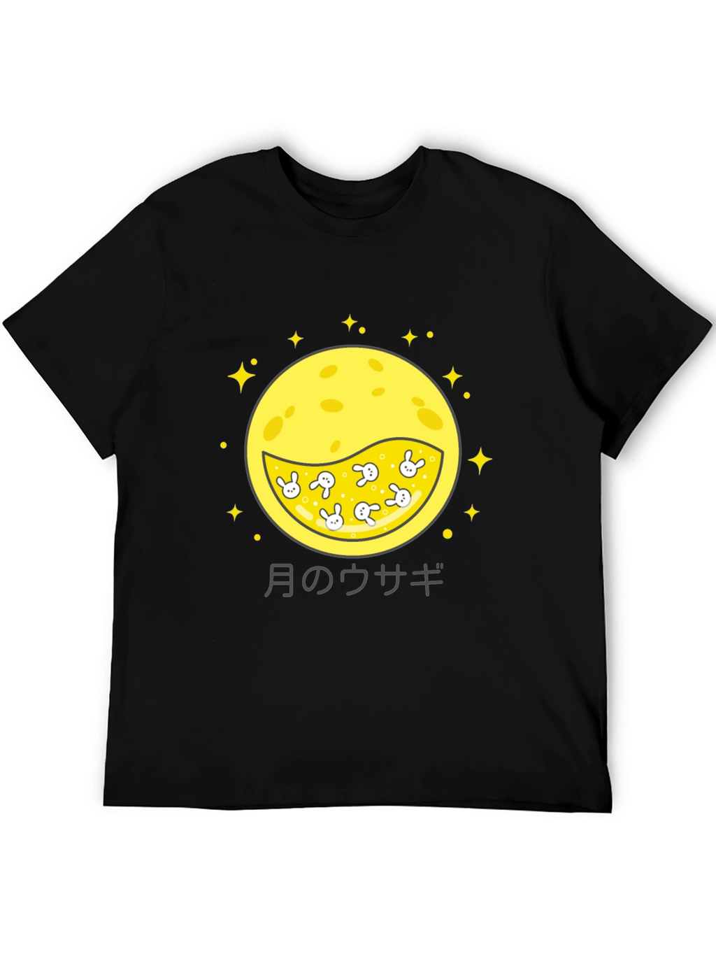 Moon Rabbit Graphic Tee - Black Cotton Shirt