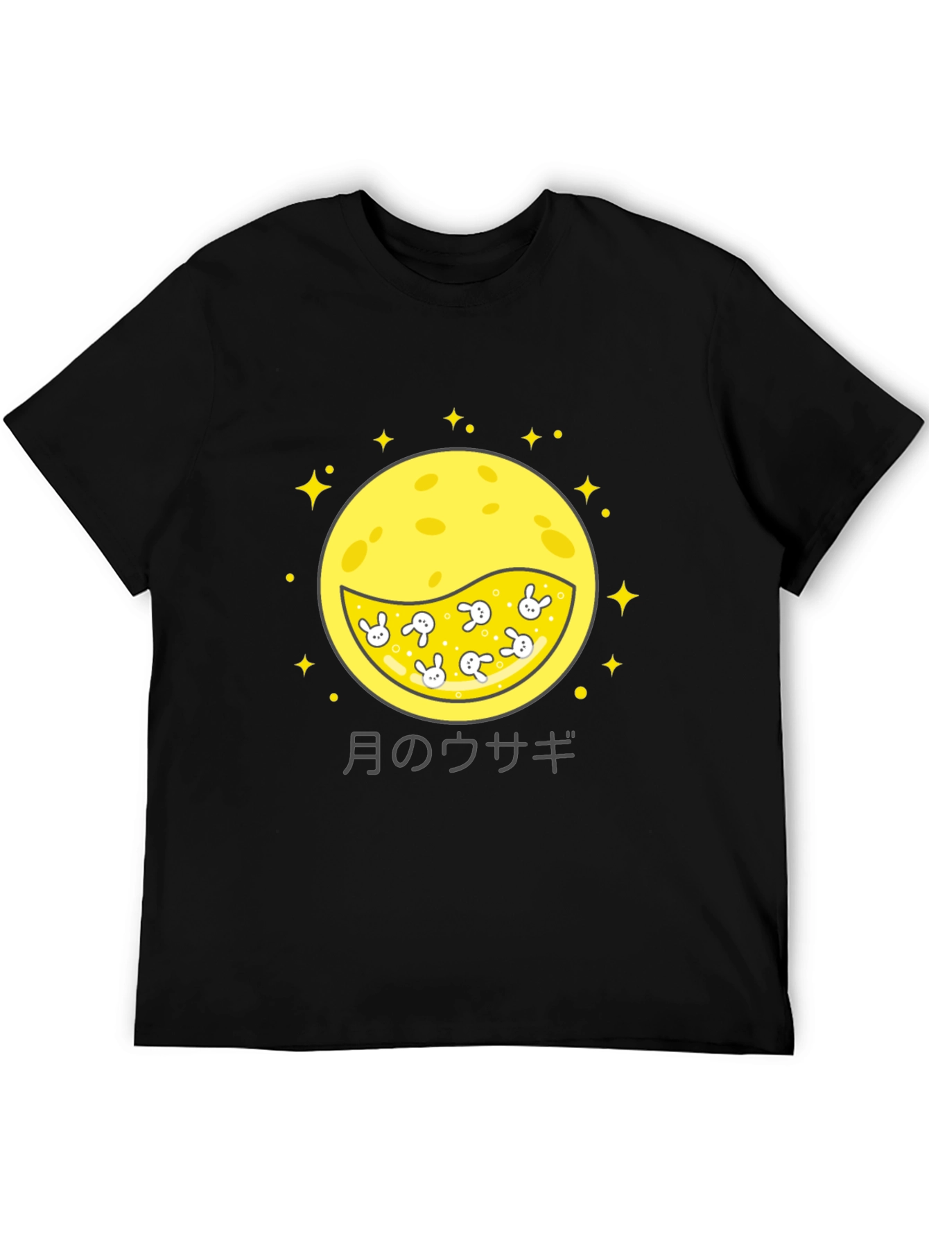 Moon Rabbit Graphic Tee - Black Cotton Shirt