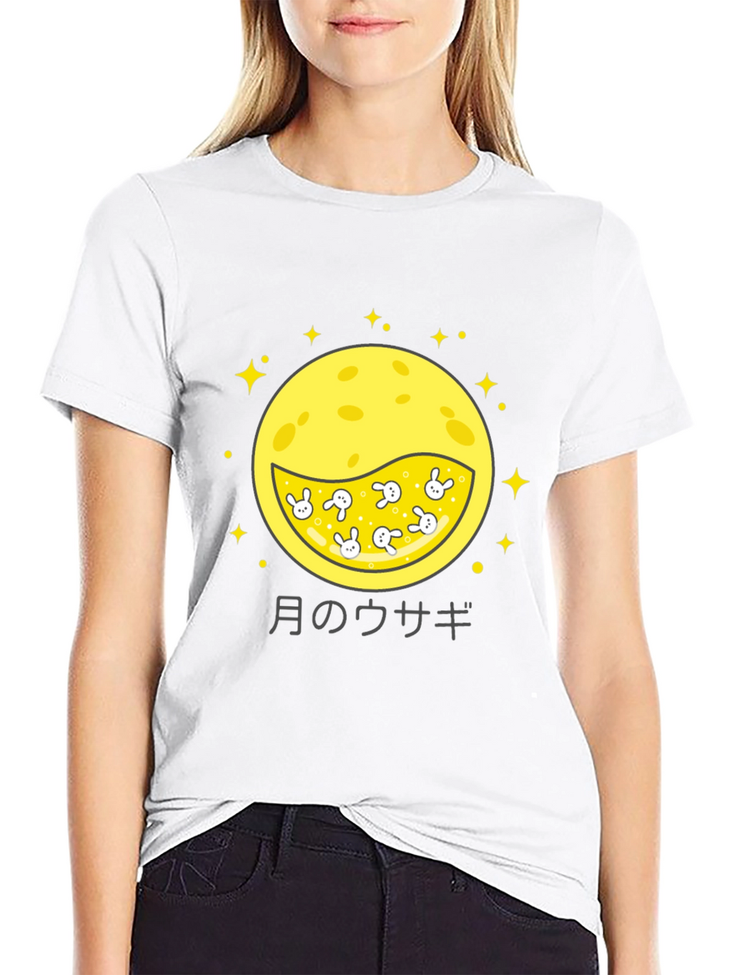Moon Rabbit Graphic Tee - Black Cotton Shirt